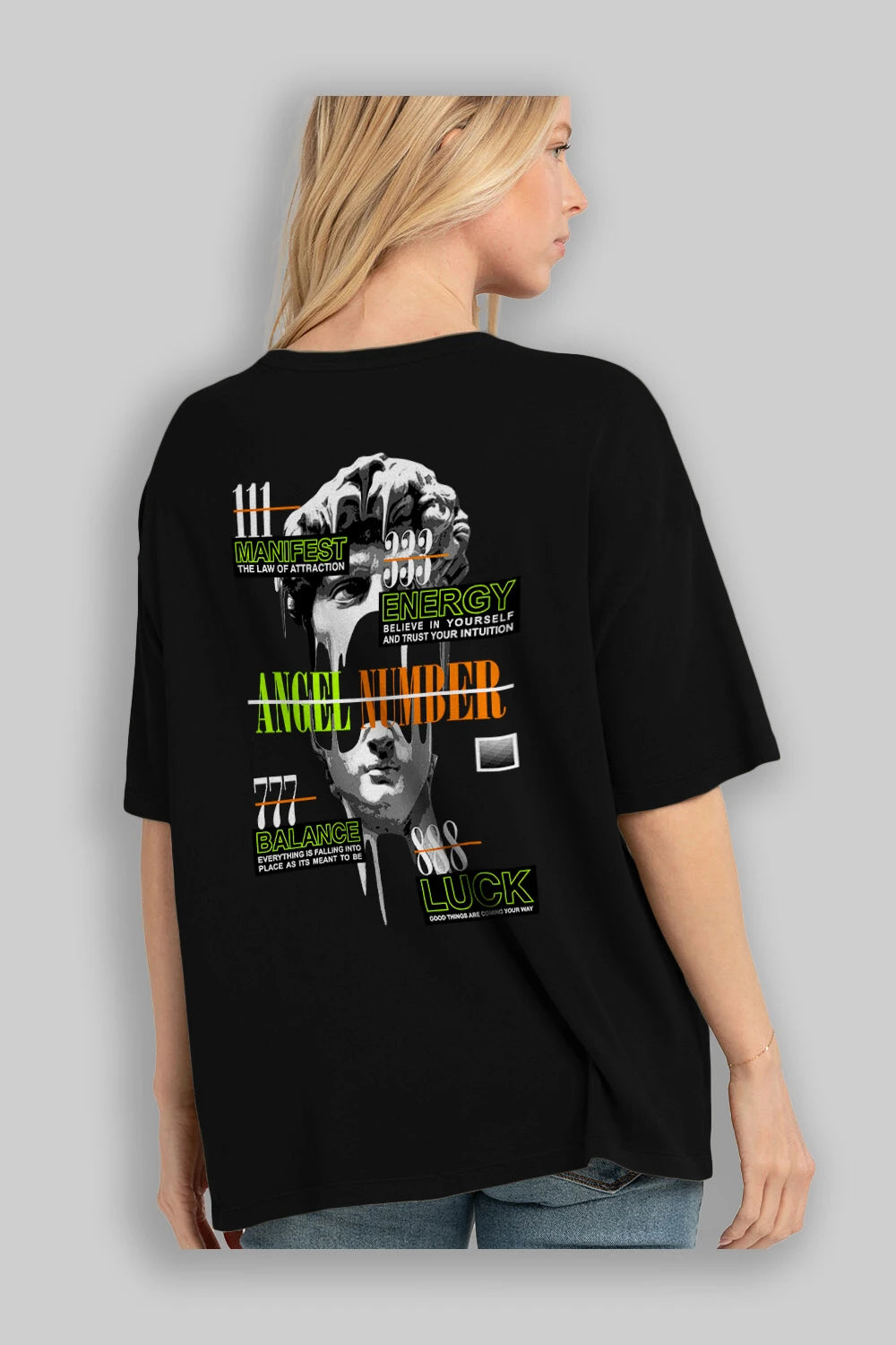 Angel Number Arka Baskılı Oversize t-shirt Erkek Kadın Unisex