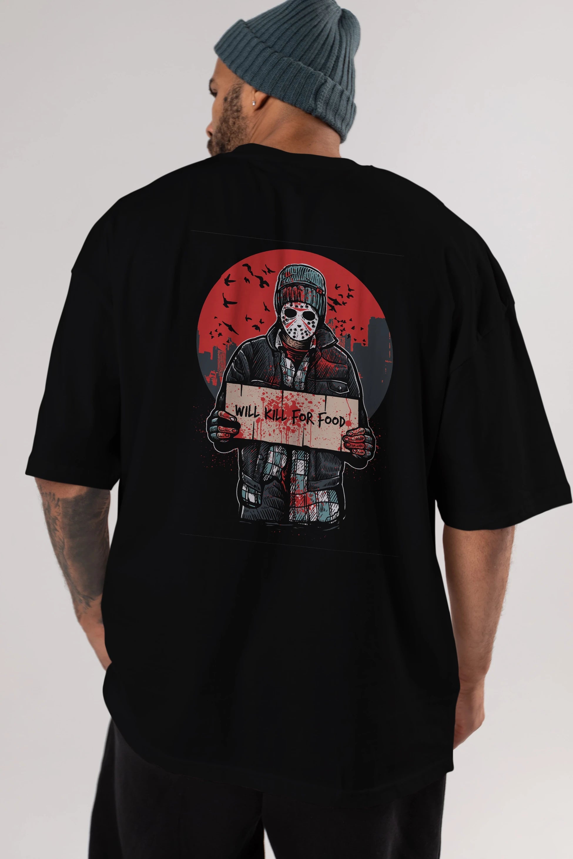 Kill For Food Arka Baskılı Oversize t-shirt Erkek Kadın Unisex %100 Pamuk