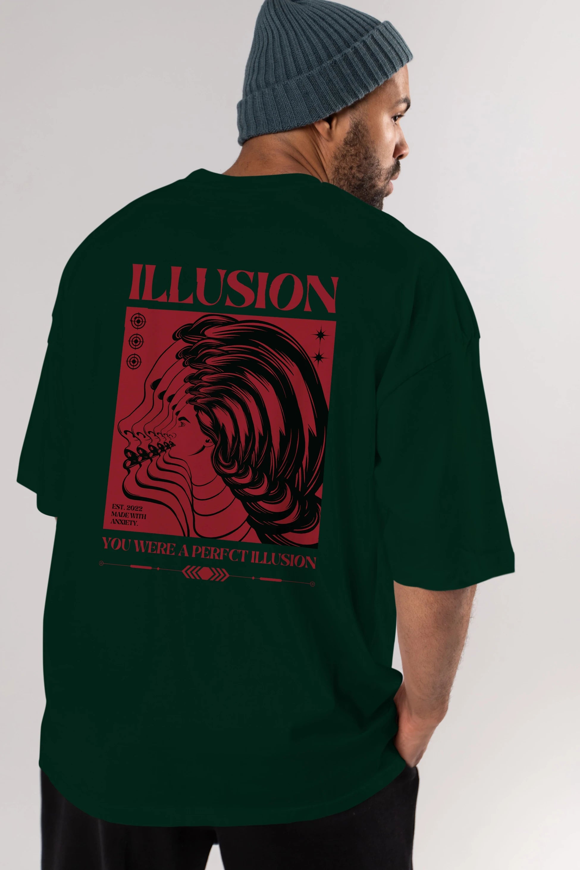 Illusion Streetwear Arka Baskılı Oversize t-shirt Erkek Kadın Unisex