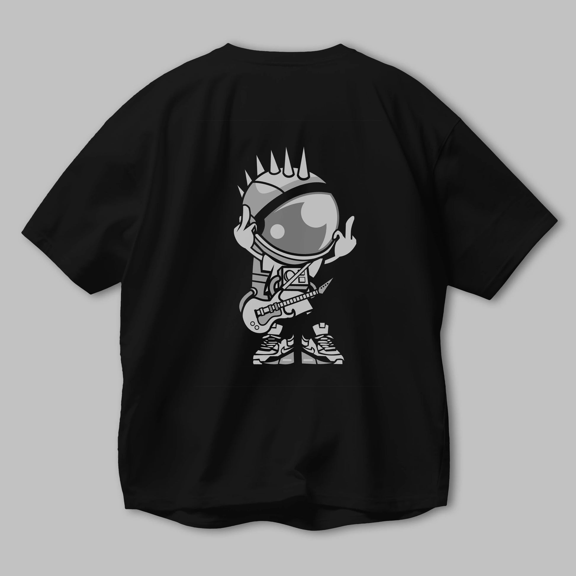Astronaut Punk Rock Arka Baskılı Oversize t-shirt Erkek Kadın Unisex %100 Pamuk tişort