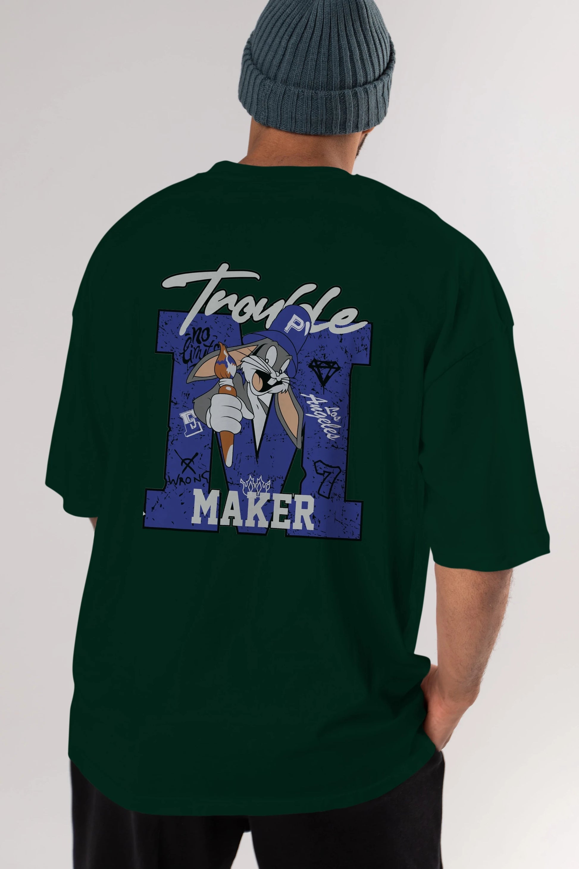 Bugs Bunny Arka Baskılı Oversize t-shirt Erkek Kadın Unisex %100 Pamuk Bisiklet Yaka tişort