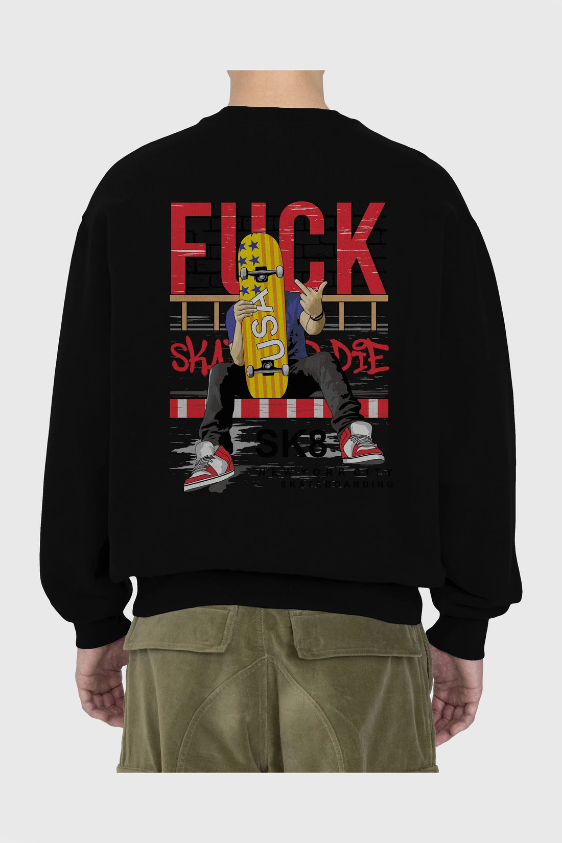 Skate or Die Arka Baskılı Oversize Sweatshirt Erkek Kadın Unisex