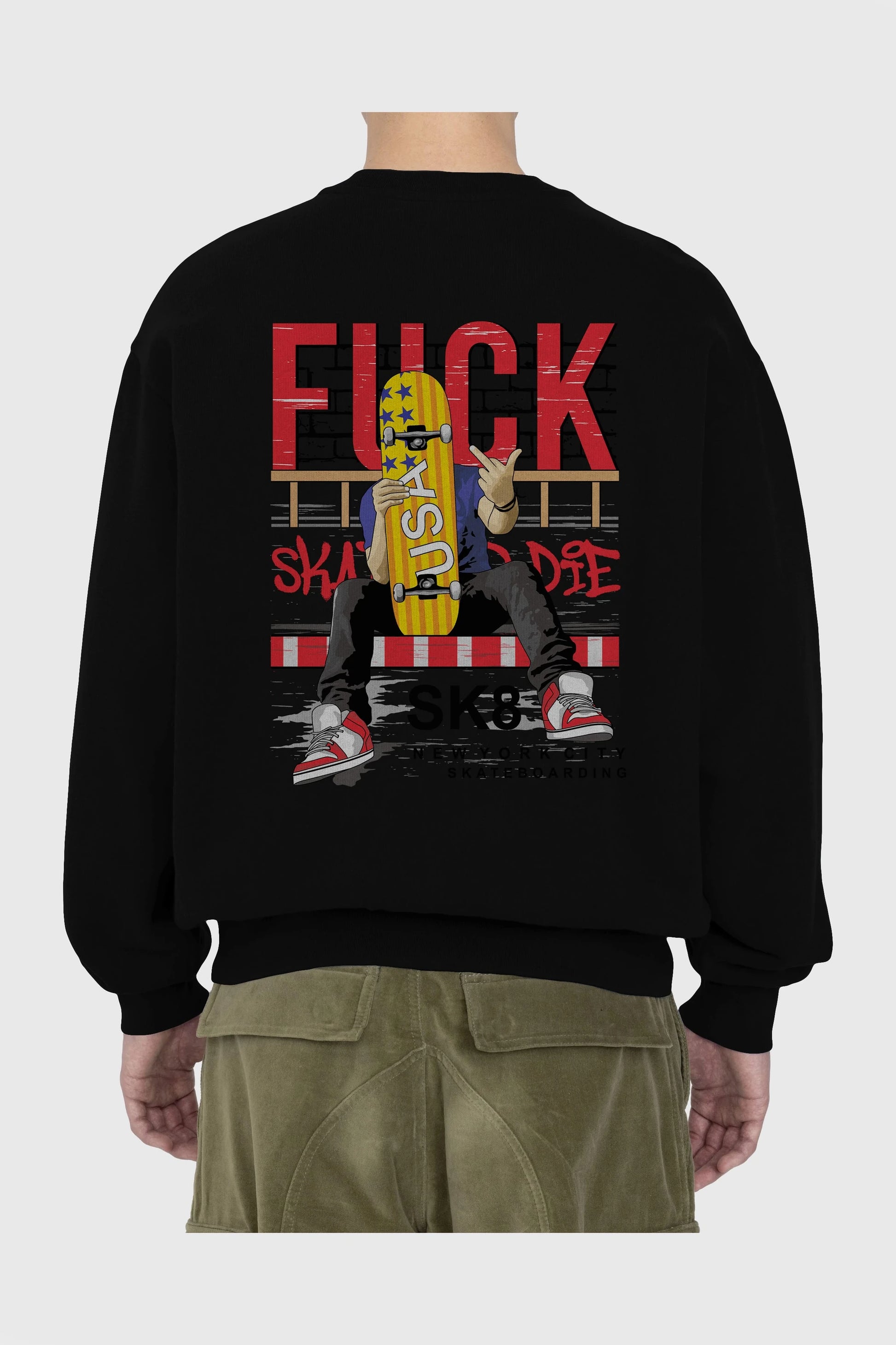 Skate or Die Arka Baskılı Oversize Sweatshirt Erkek Kadın Unisex