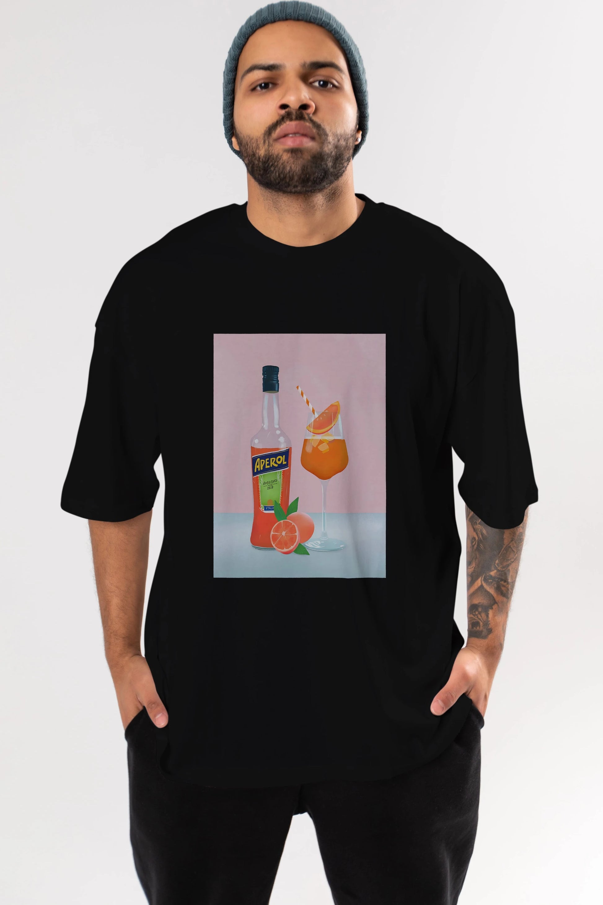 Aperol Spritz 3 Ön Baskılı Oversize t-shirt Erkek Kadın Unisex %100 Pamuk Bisiklet Yaka tişort