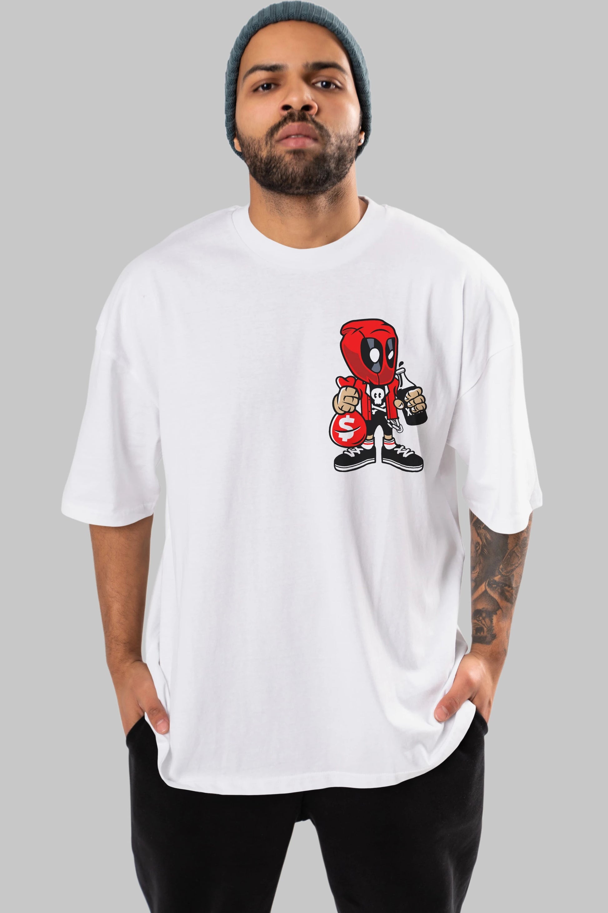 Deadpool (20) Ön Sol Baskılı Oversize t-shirt Erkek Kadın Unisex %100 Pamuk Bisiklet Yaka tişort