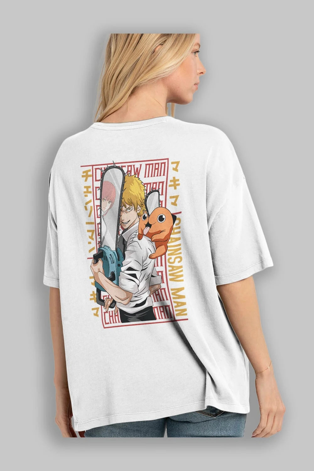 Chainsaw DENJI Anime Arka Baskılı Oversize t-shirt Erkek Kadın Unisex