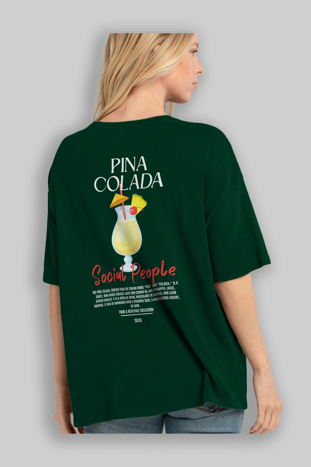 Pına Colada Kokteyl Serisi Baskılı Oversize t-shirt Erkek Kadın Unisex %100 Pamuk Bisiklet Yaka tişort