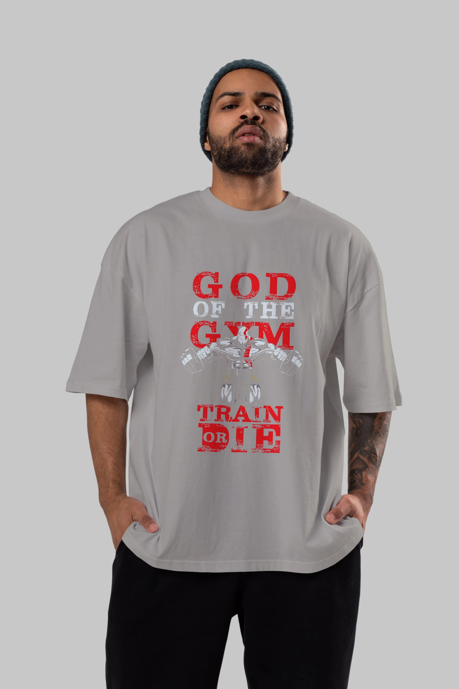God of The GYM Ön Baskılı Oversize t-shirt Erkek Kadın Unisex %100 Pamuk Bisiklet Yaka tişort