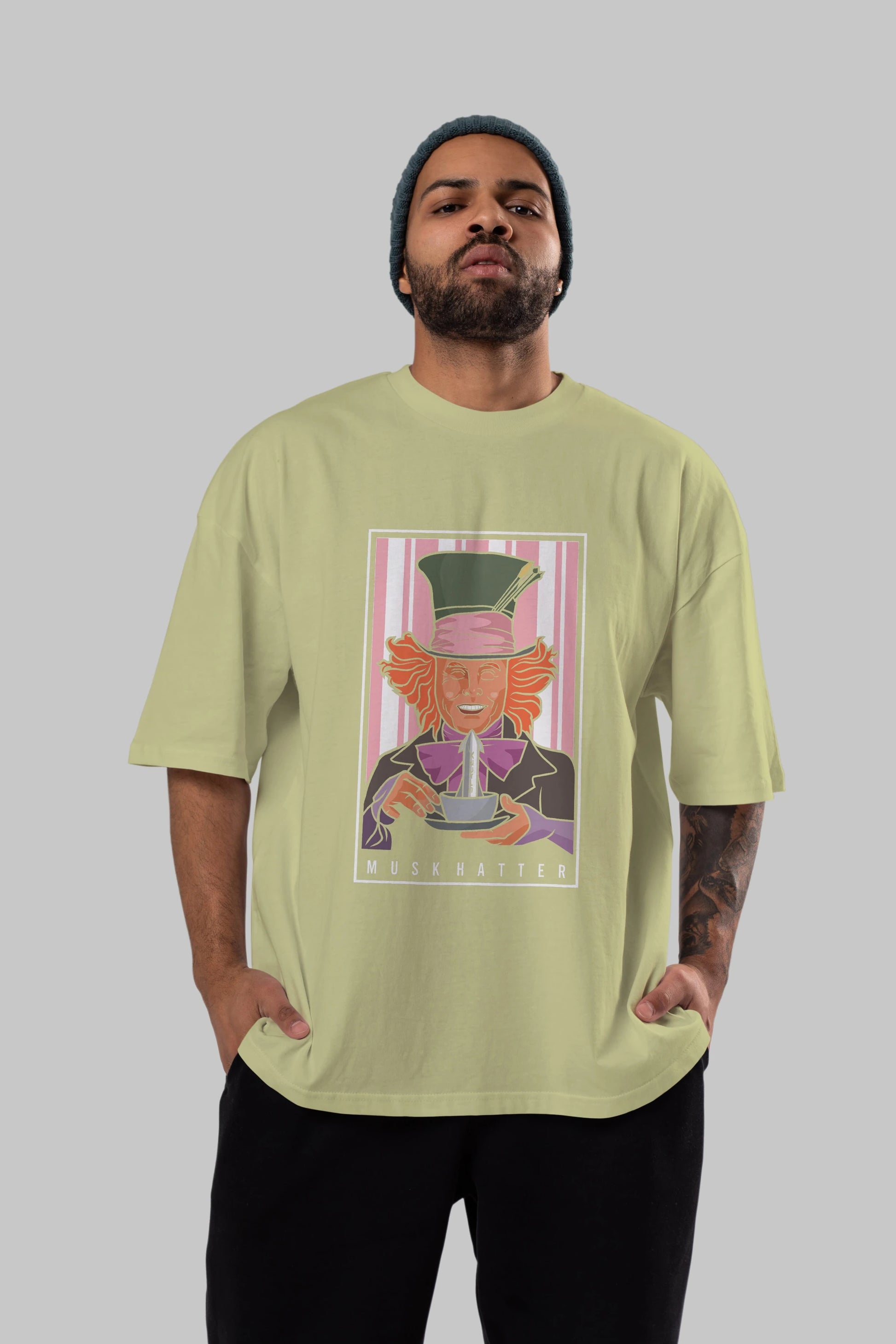 Mad Hatter Elon Musk Ön Baskılı Oversize t-shirt Erkek Kadın Unisex %100 Pamuk tişort