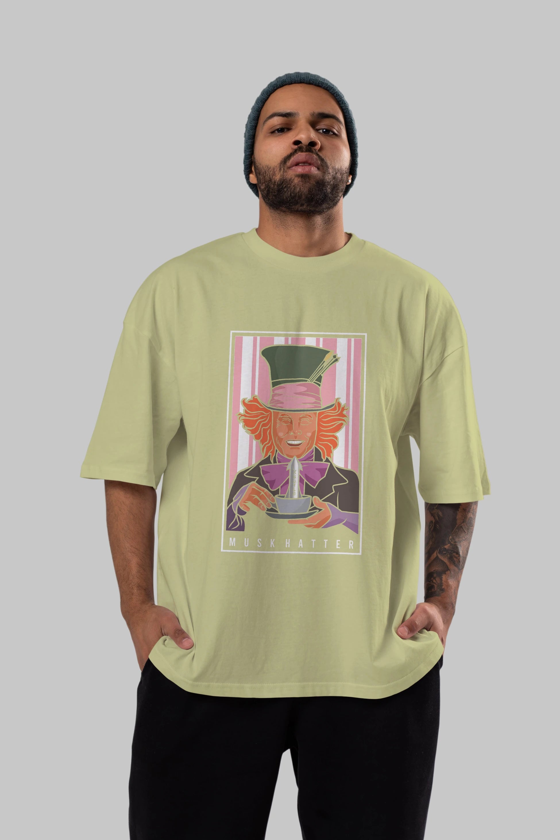 Mad Hatter Elon Musk Ön Baskılı Oversize t-shirt Erkek Kadın Unisex %100 Pamuk tişort