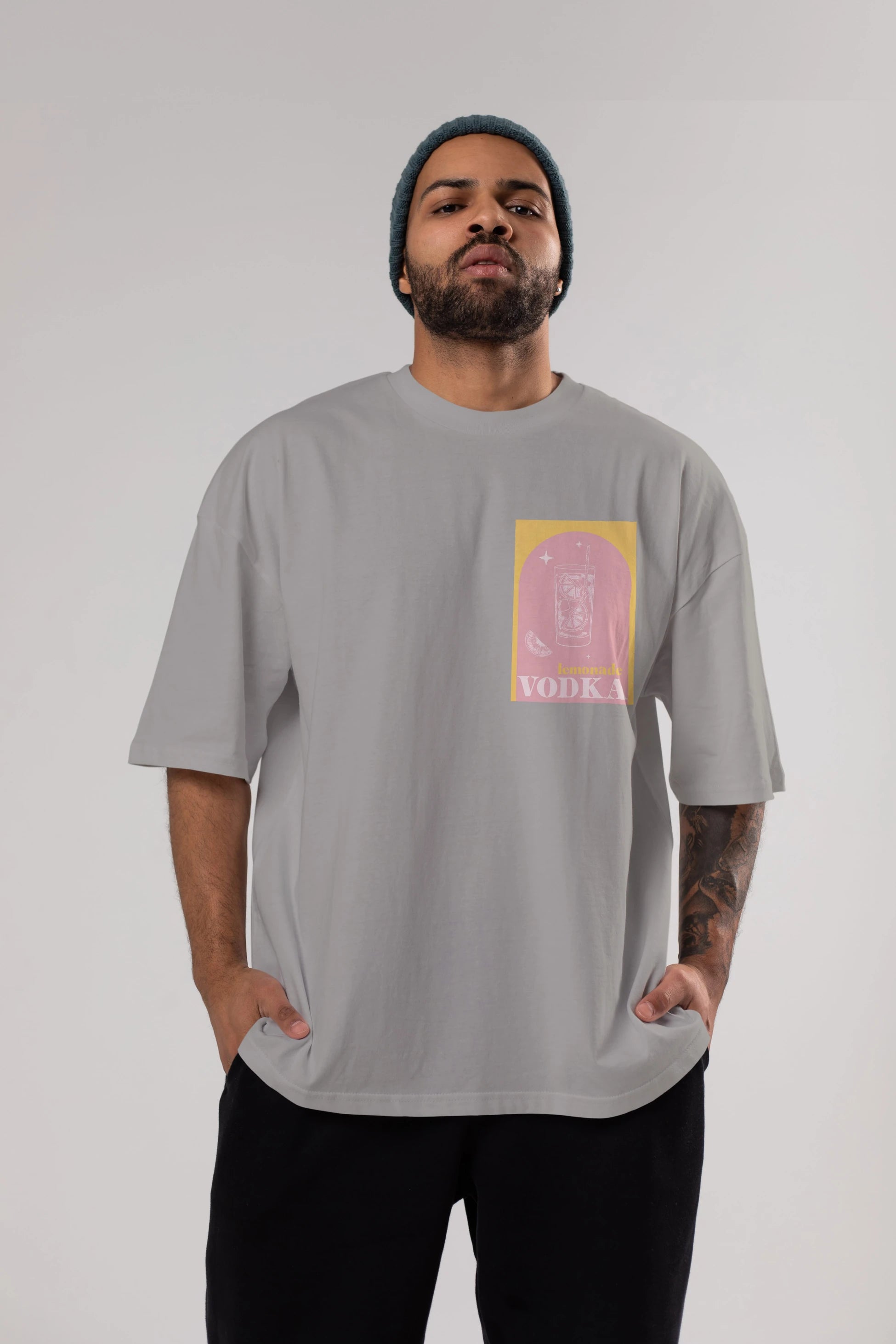 Vodka Limon Ön Sol Baskılı Oversize t-shirt Erkek Kadın Unisex %100 Pamuk Bisiklet Yaka tişort