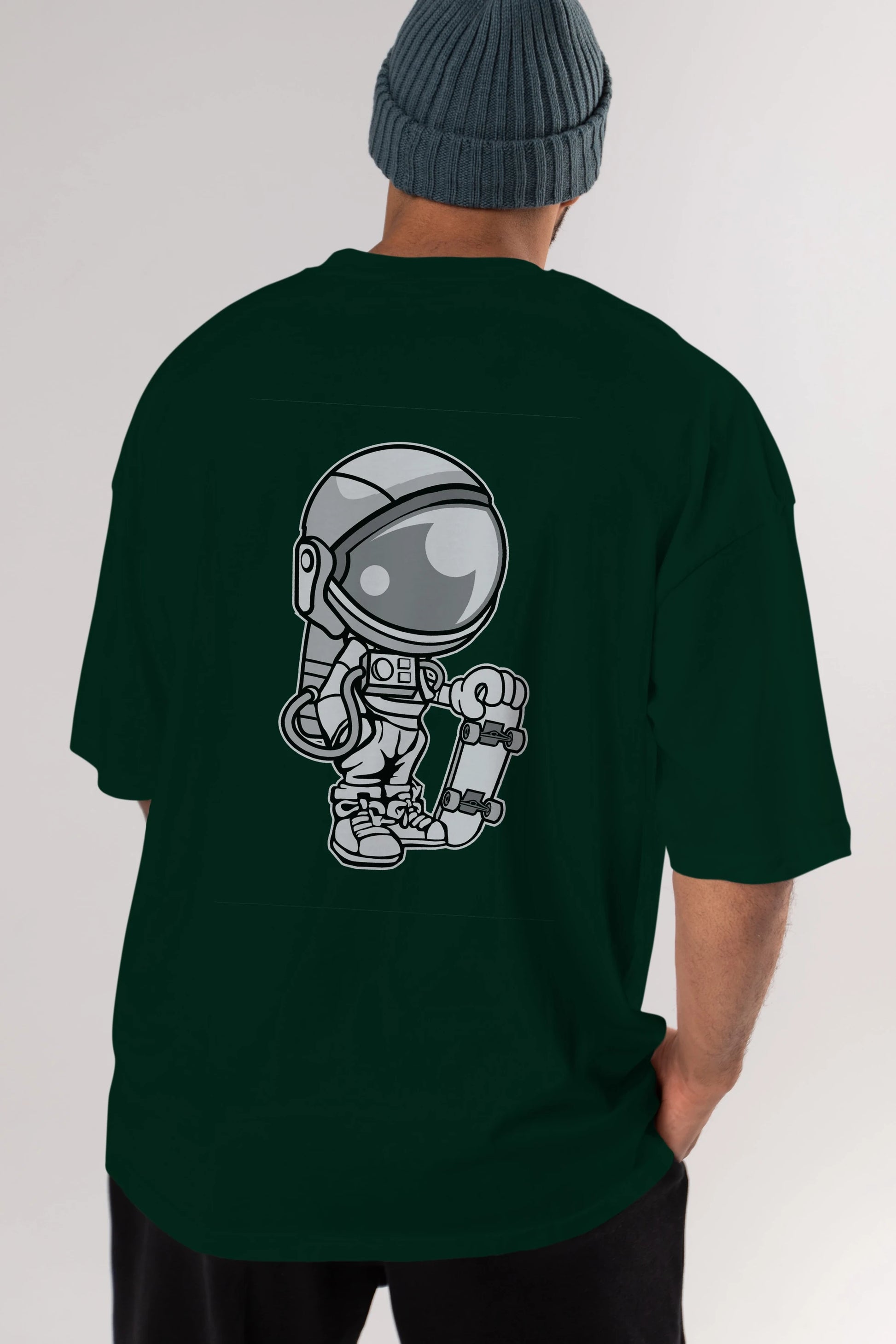 Astronaut Skaterboy Arka Baskılı Oversize t-shirt Erkek Kadın Unisex %100 Pamuk tişort