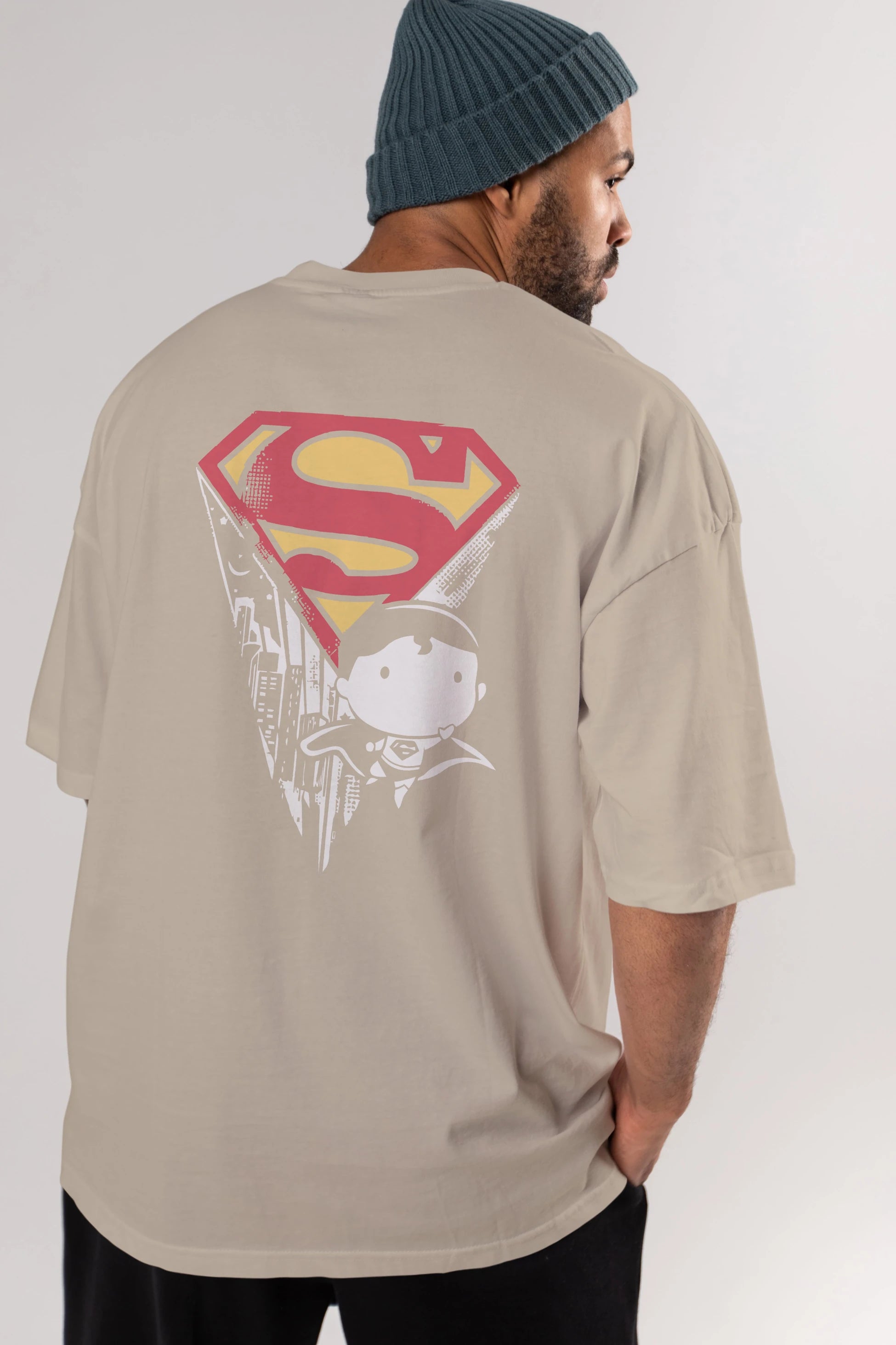 Superman Arka Baskılı Oversize t-shirt Erkek Kadın Unisex %100 Pamuk Bisiklet Yaka tişort