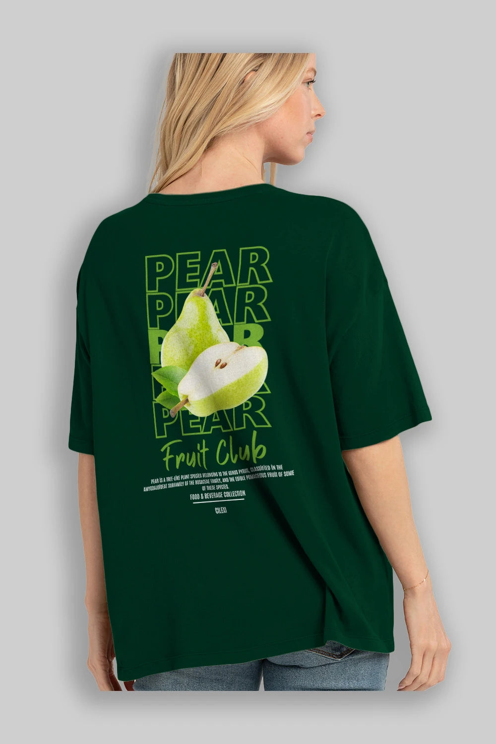 Pear Arka Baskılı Oversize t-shirt Erkek Kadın Pamuk Bisiklet Yaka tişort