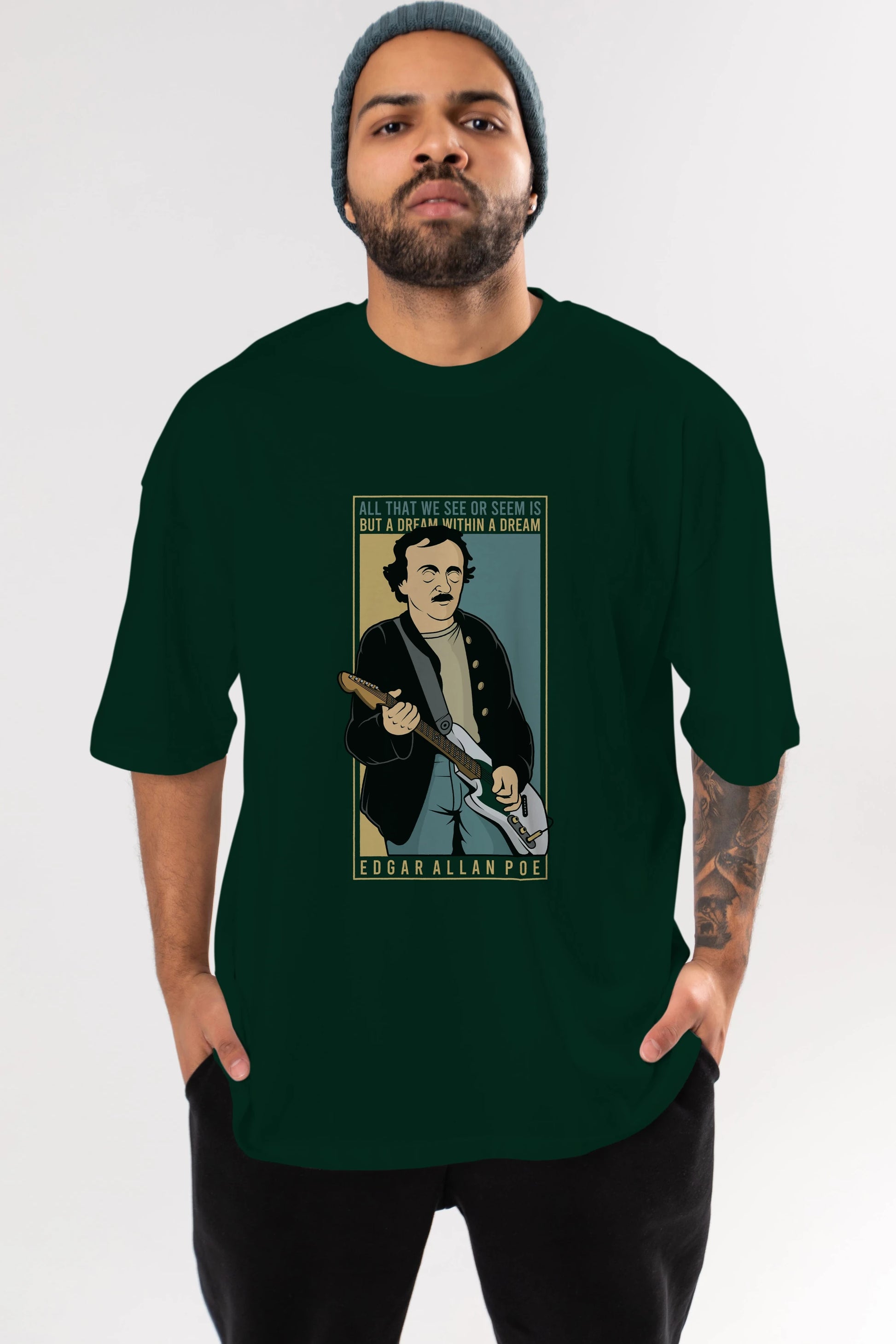 Edgar Alan Cobain Ön Baskılı Oversize t-shirt Erkek Kadın Unisex %100 Pamuk tişort
