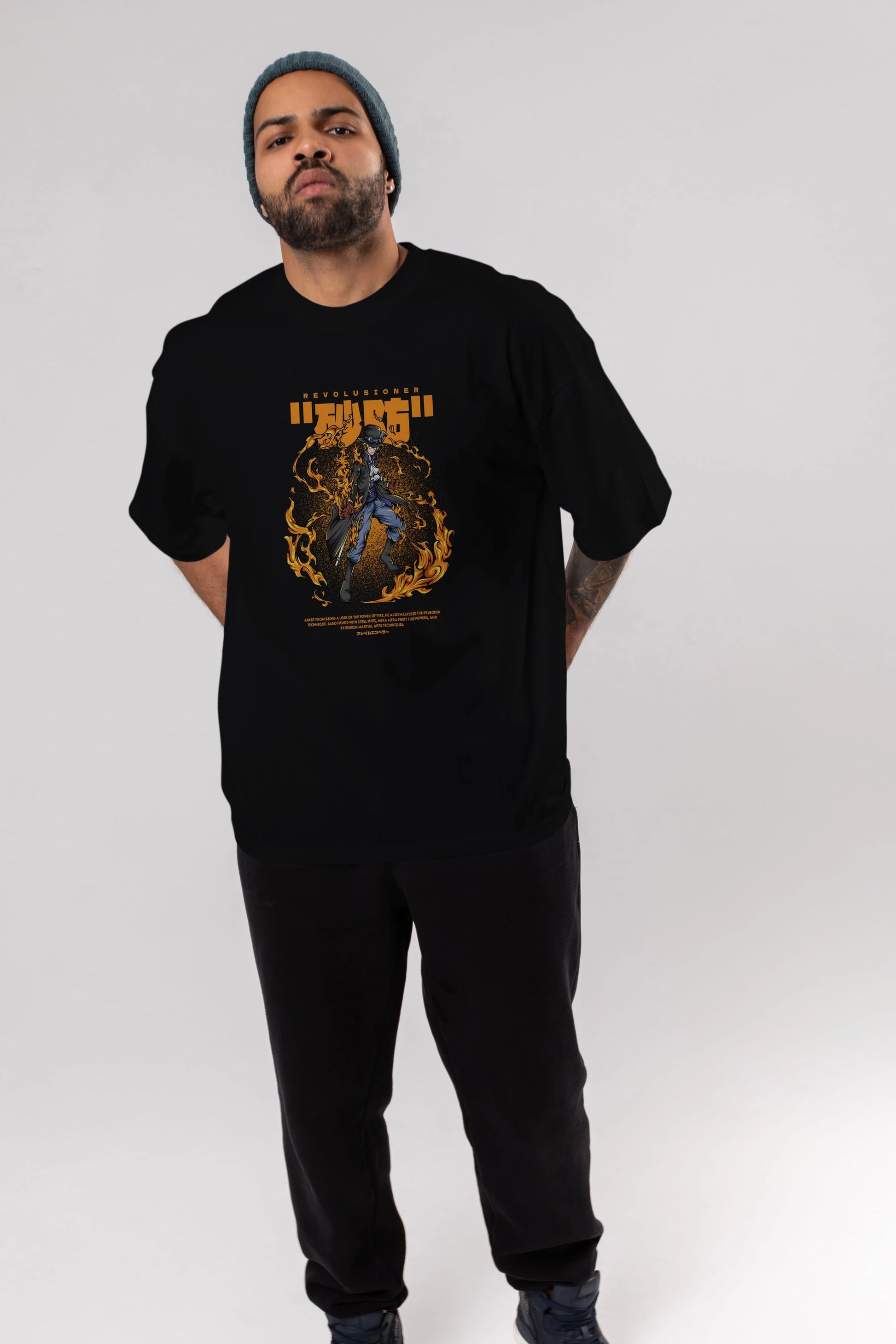 Revolusioner Sabo Anime Ön Baskılı Oversize t-shirt %100 pamuk Erkek Kadın Unisex