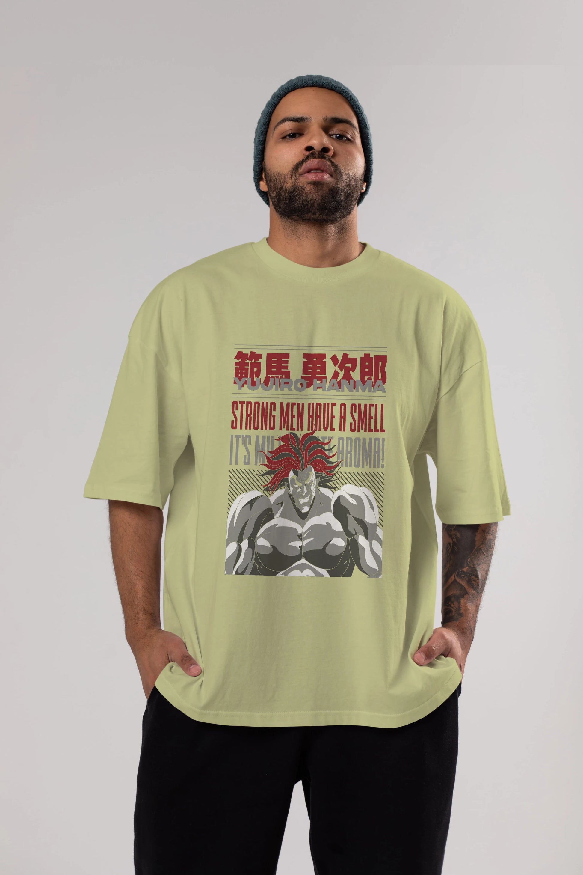 YUJIRO HANMA Anime Ön Baskılı Oversize t-shirt %100 pamuk Erkek Kadın Unisex