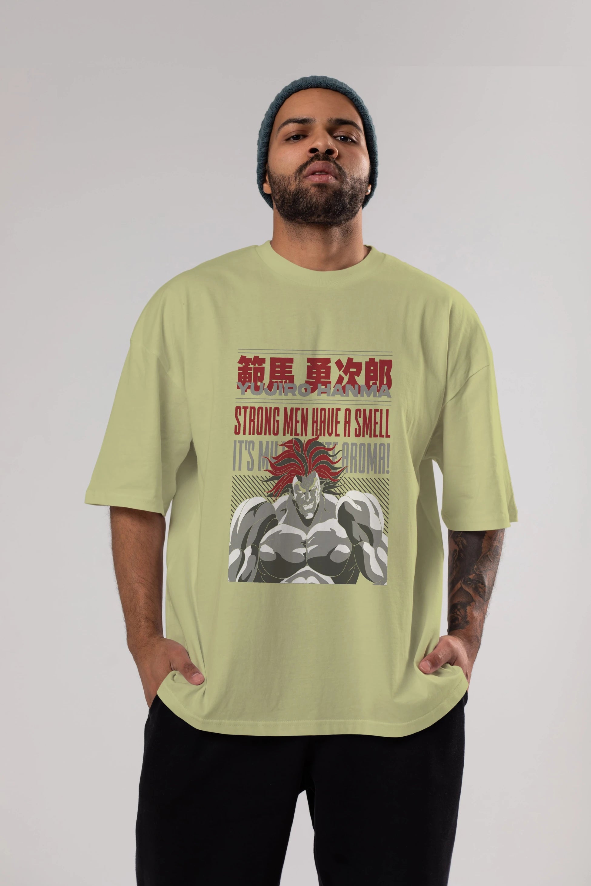YUJIRO HANMA Anime Ön Baskılı Oversize t-shirt %100 pamuk Erkek Kadın Unisex