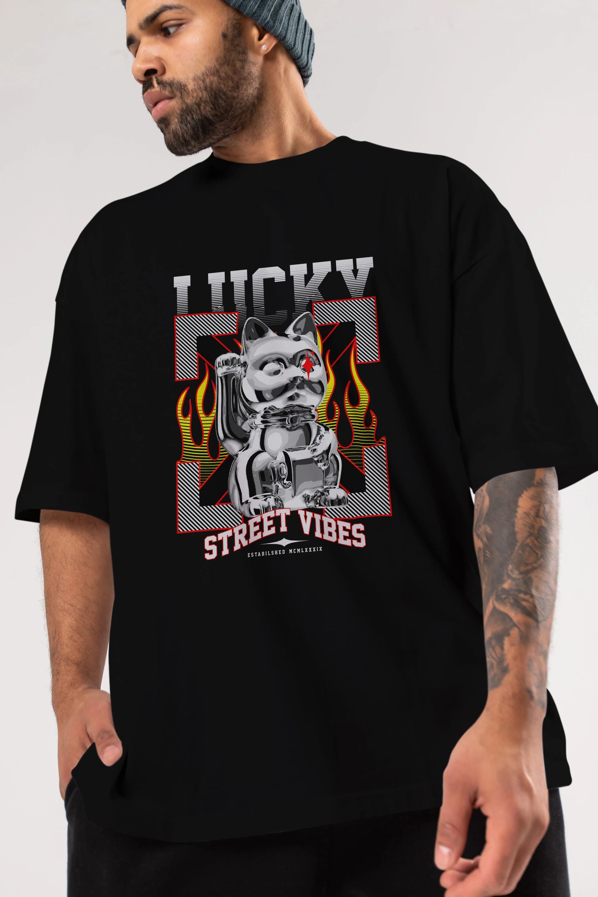Lucky Street Vibes Ön Baskılı Oversize t-shirt Erkek Kadın Unisex