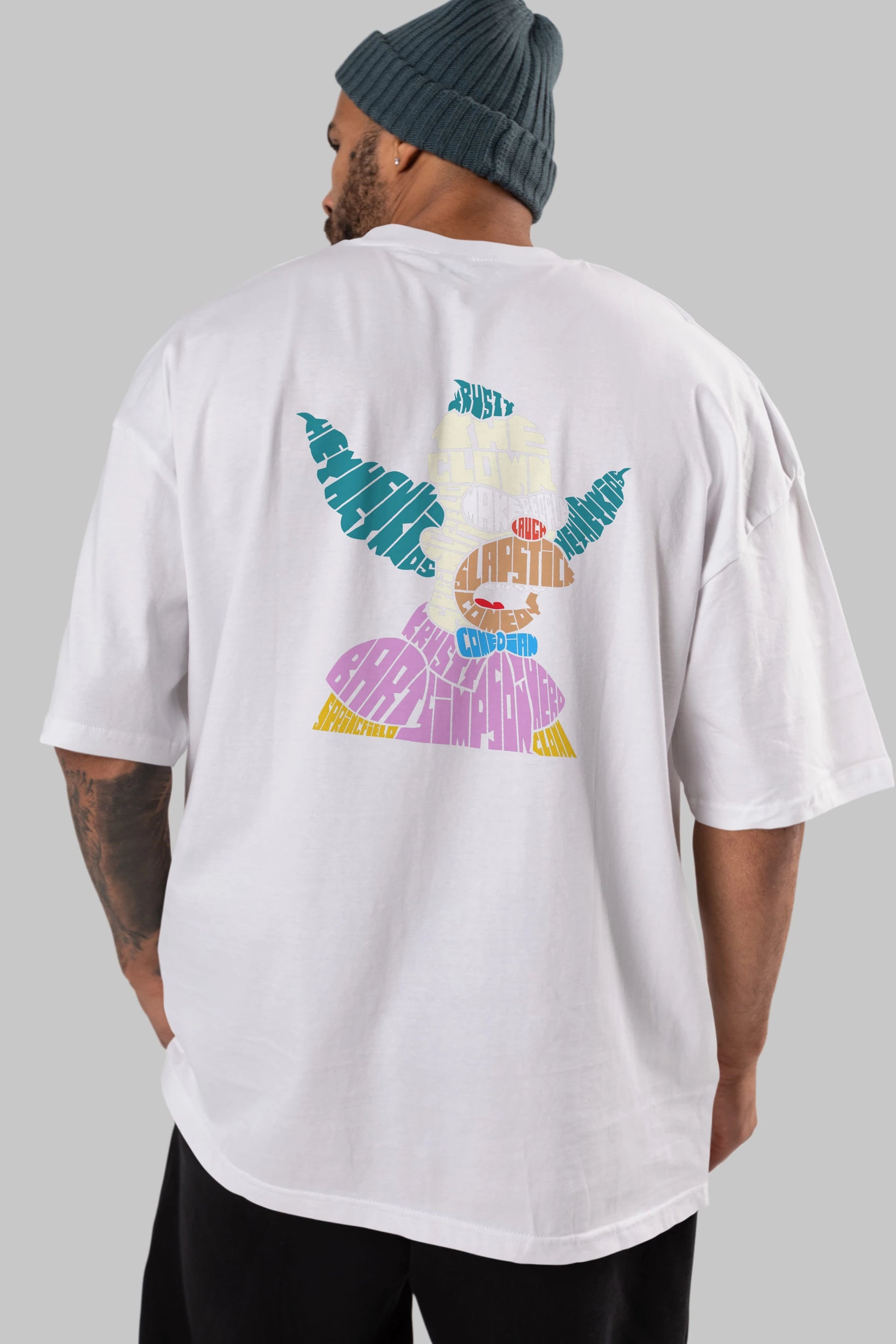 Krusty Clown Arka Baskılı Oversize t-shirt %100 pamuk Erkek Kadın Unisex