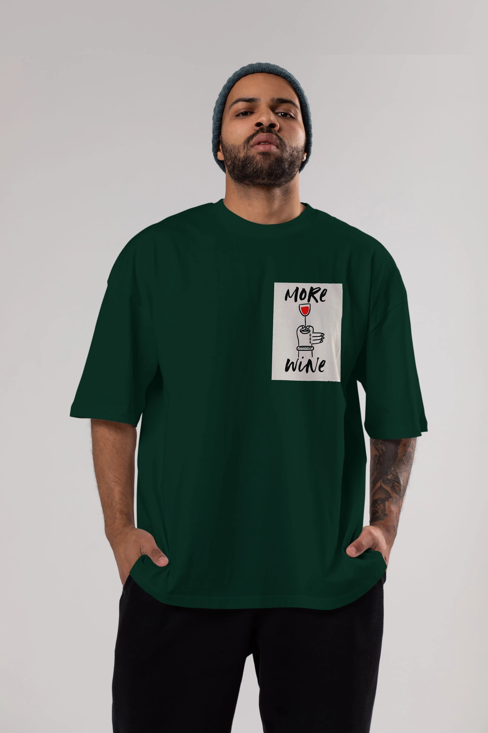 More Wine 2 Ön Sol Baskılı Oversize t-shirt Erkek Kadın Unisex %100 Pamuk Bisiklet Yaka tişort
