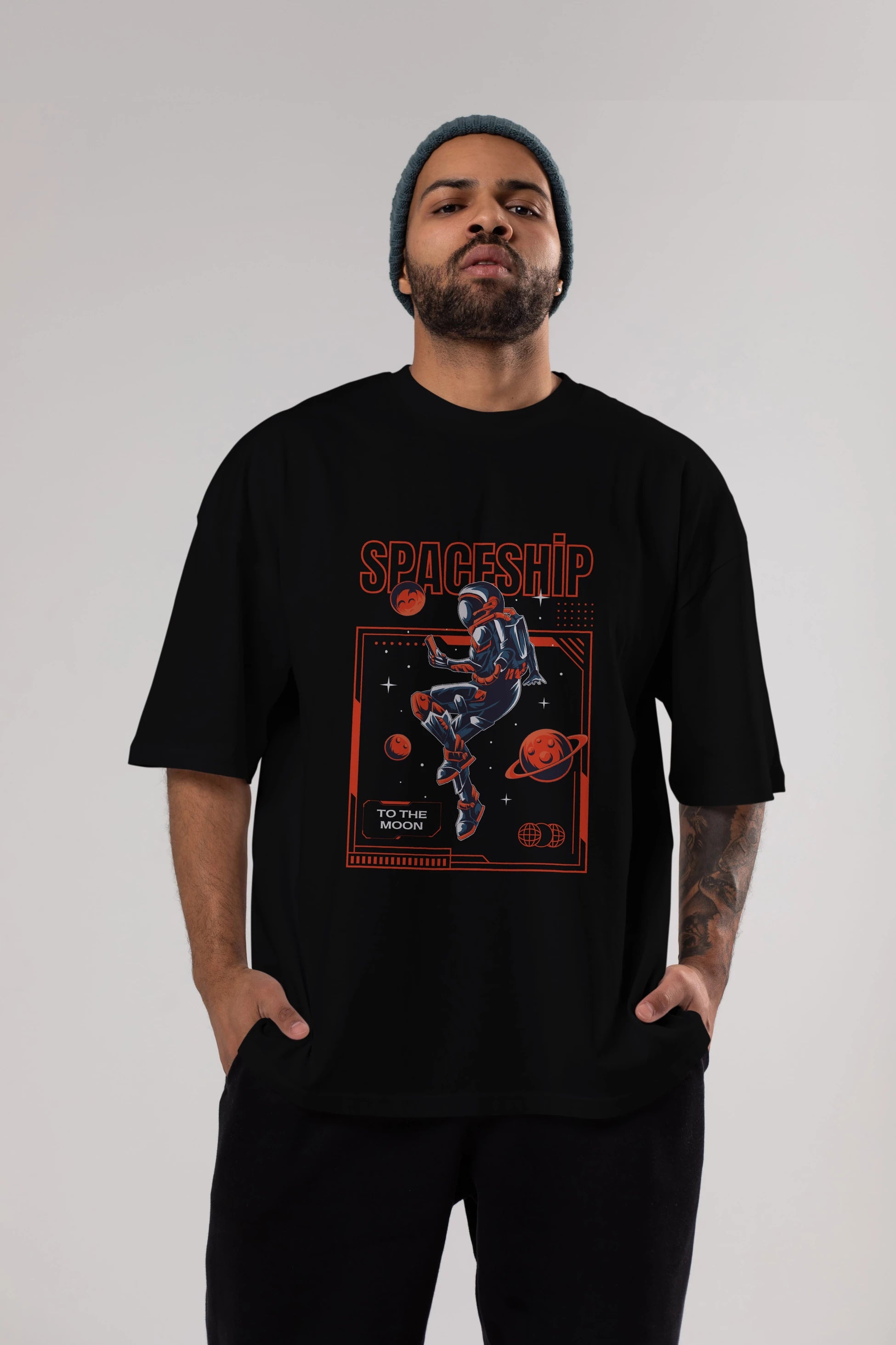 Spaceship Ön Baskılı Oversize t-shirt Erkek Kadın Unisex