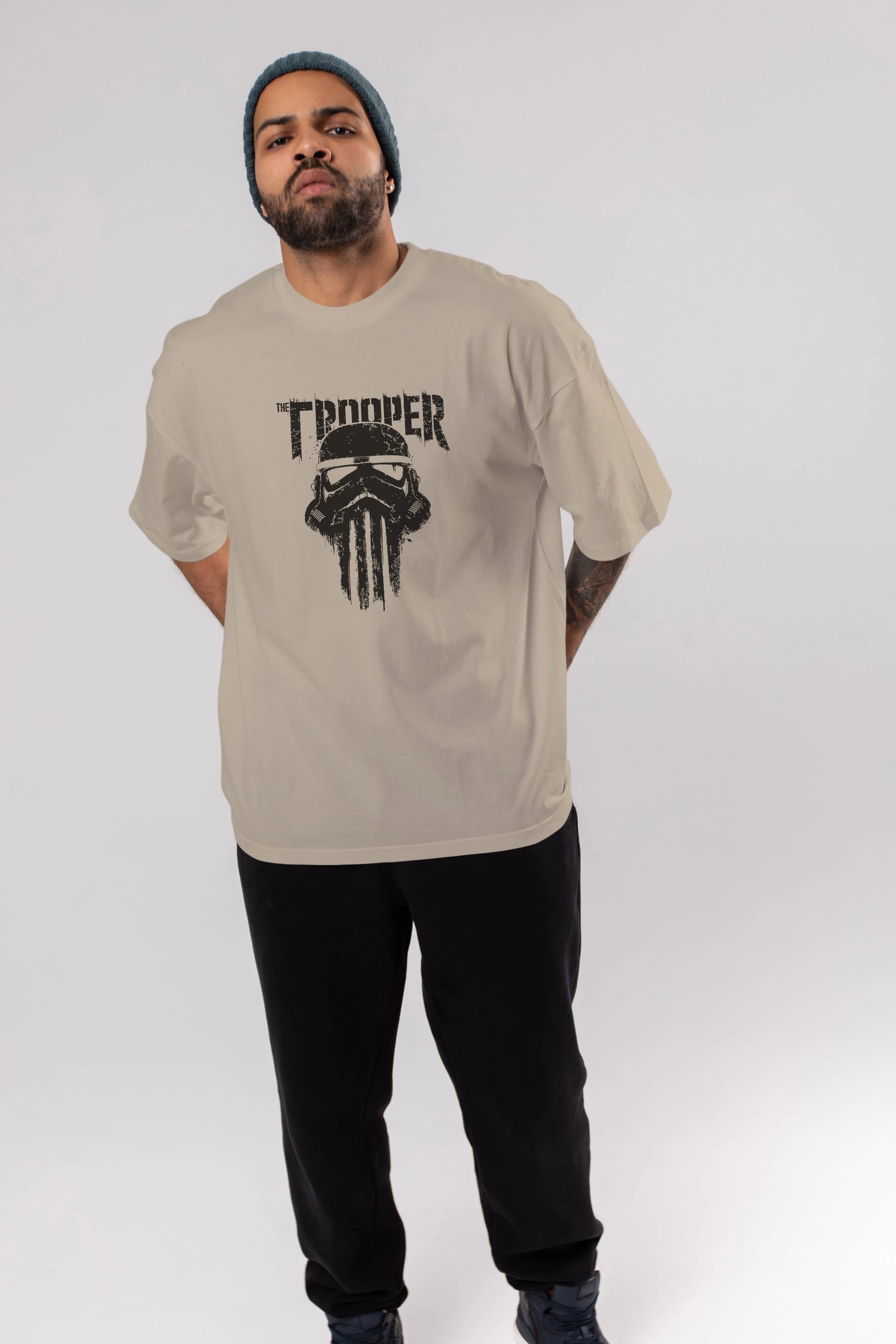 The Trooper Ön Baskılı Oversize t-shirt Erkek Kadın Unisex %100 Pamuk Bisiklet Yaka tişort