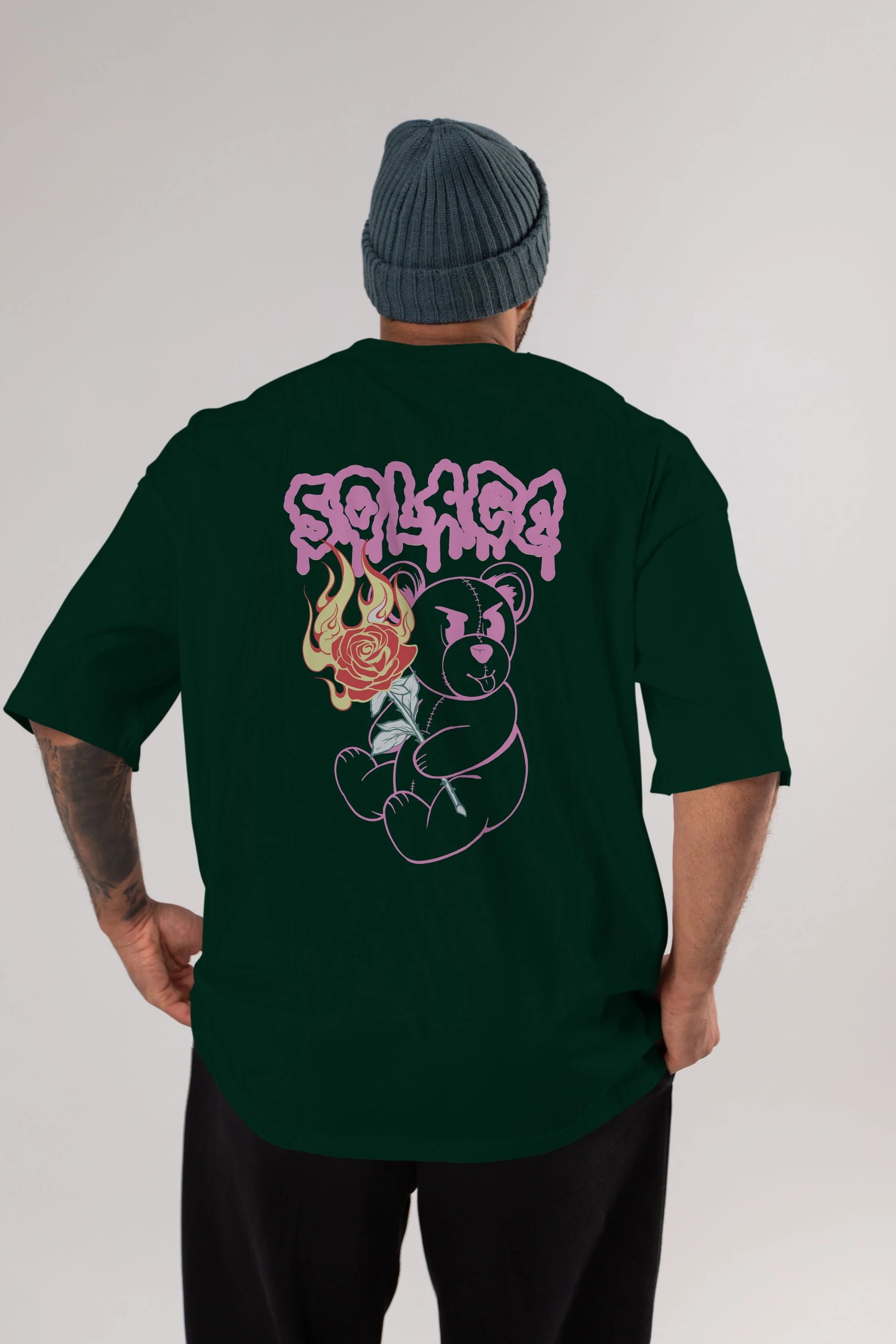 Solage Bear Arka Baskılı Oversize t-shirt Erkek Kadın Unisex
