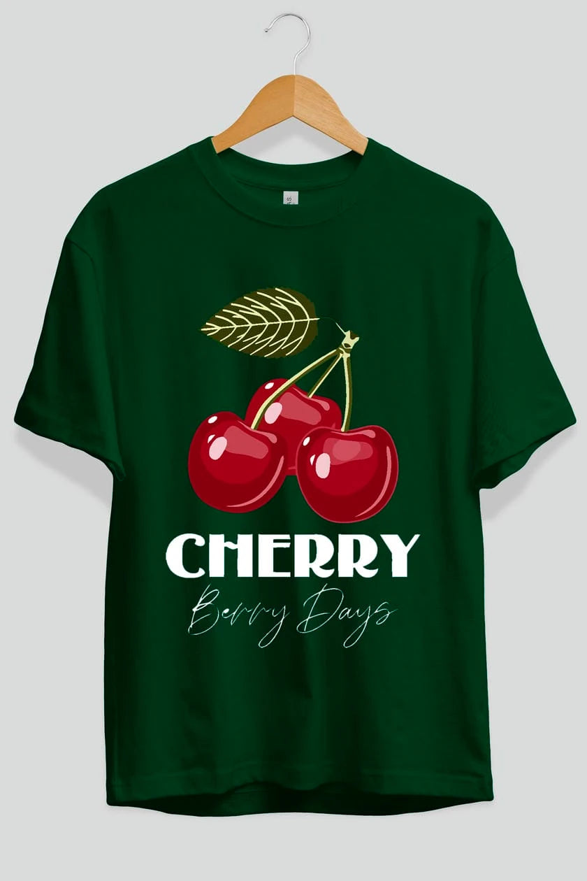 Cherry Cherries 12 Ön Baskılı Oversize t-shirt Erkek Kadın Pamuk Bisiklet Yaka tişort