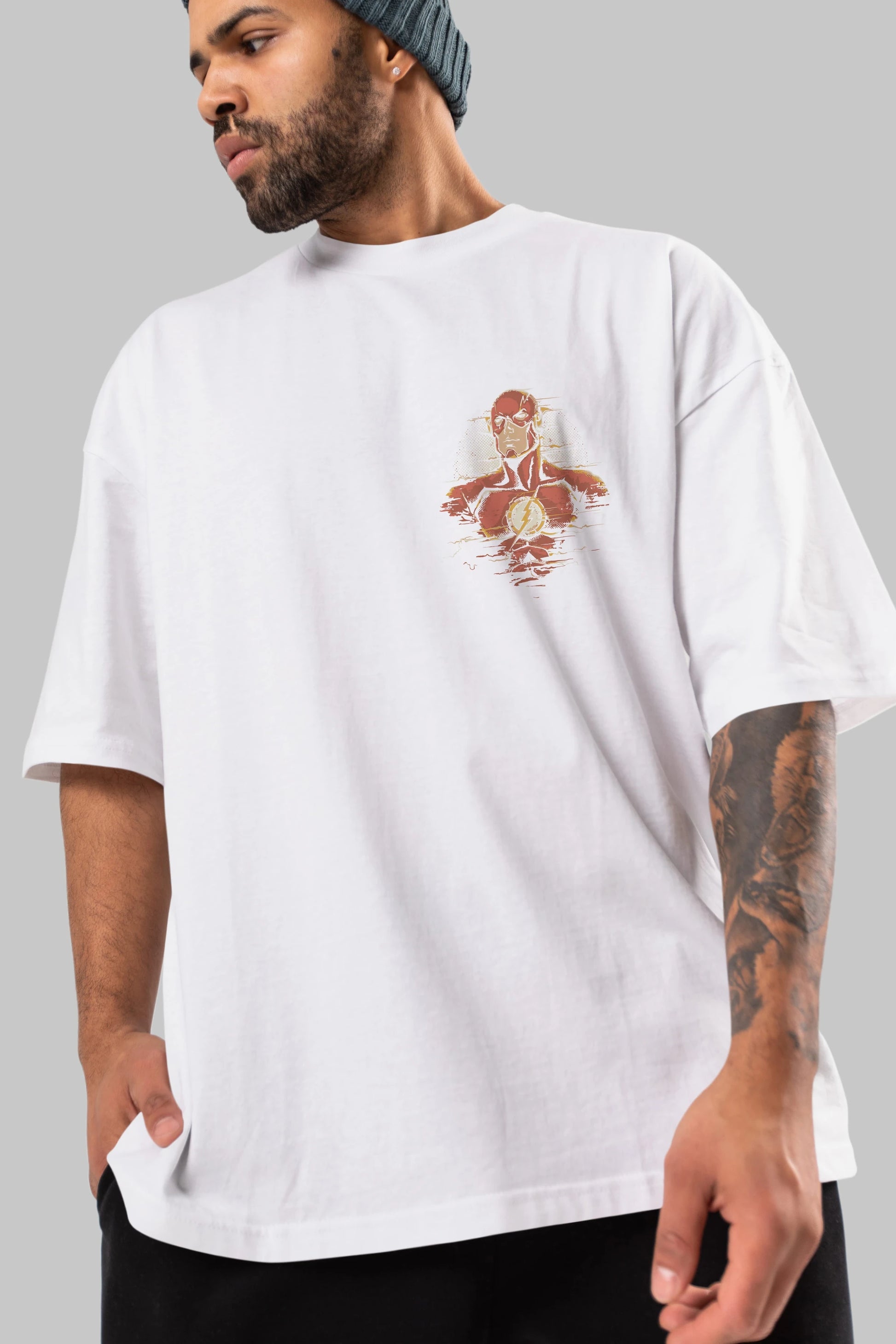 Flash Avengers Ön Sol Baskılı Oversize t-shirt Erkek Kadın Unisex %100 Pamuk Bisiklet Yaka tişort
