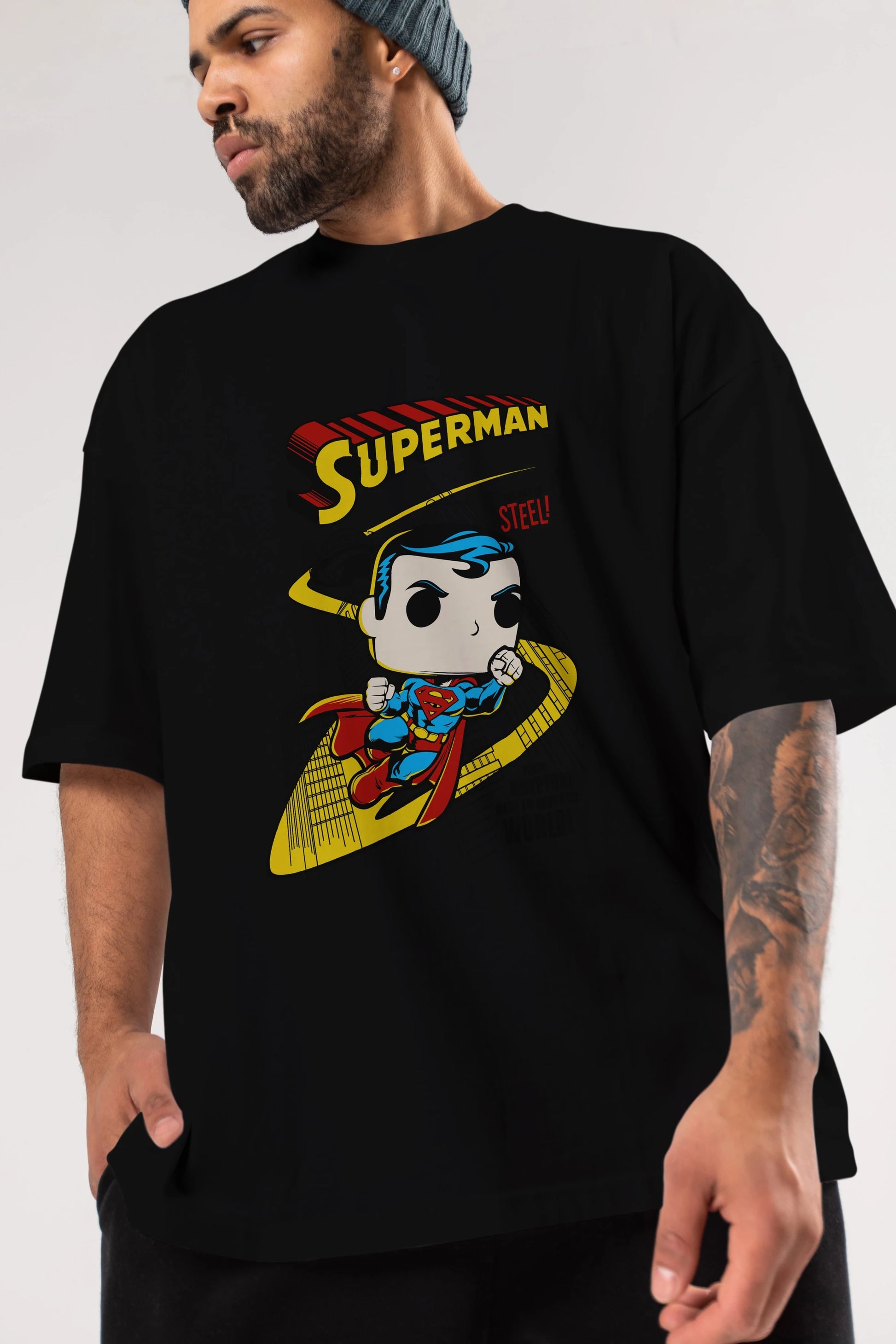 Superman (2) Ön Baskılı Oversize t-shirt Erkek Kadın Unisex %100 Pamuk Bisiklet Yaka tişort