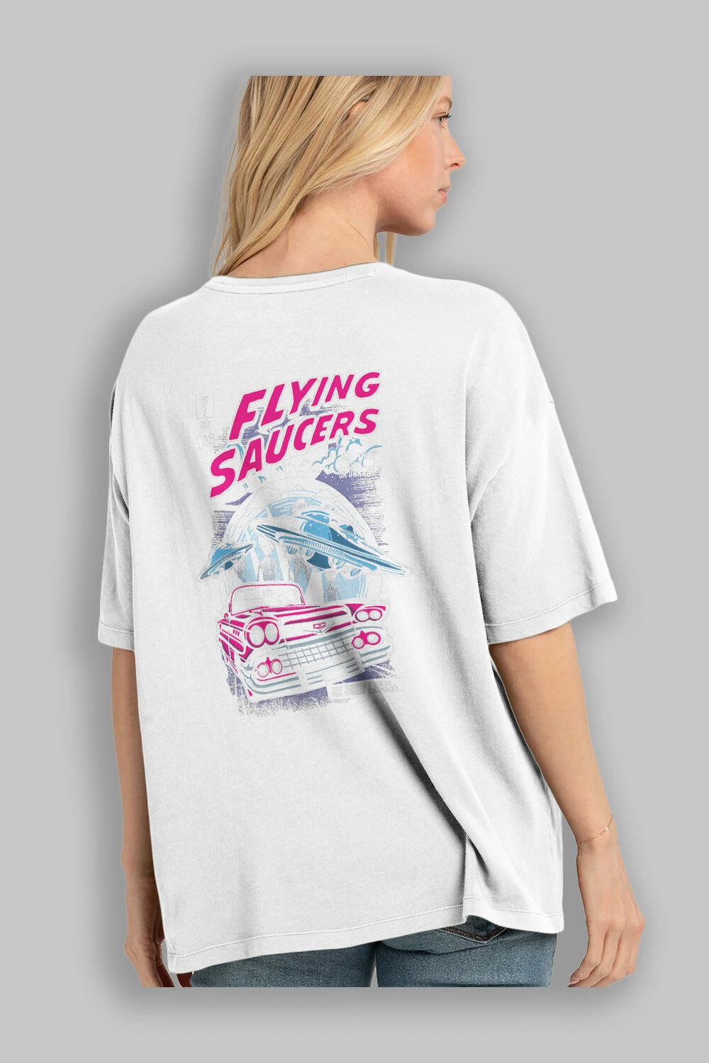 Flying Saucers Arka Baskılı Oversize t-shirt Erkek Kadın Unisex %100 Pamuk