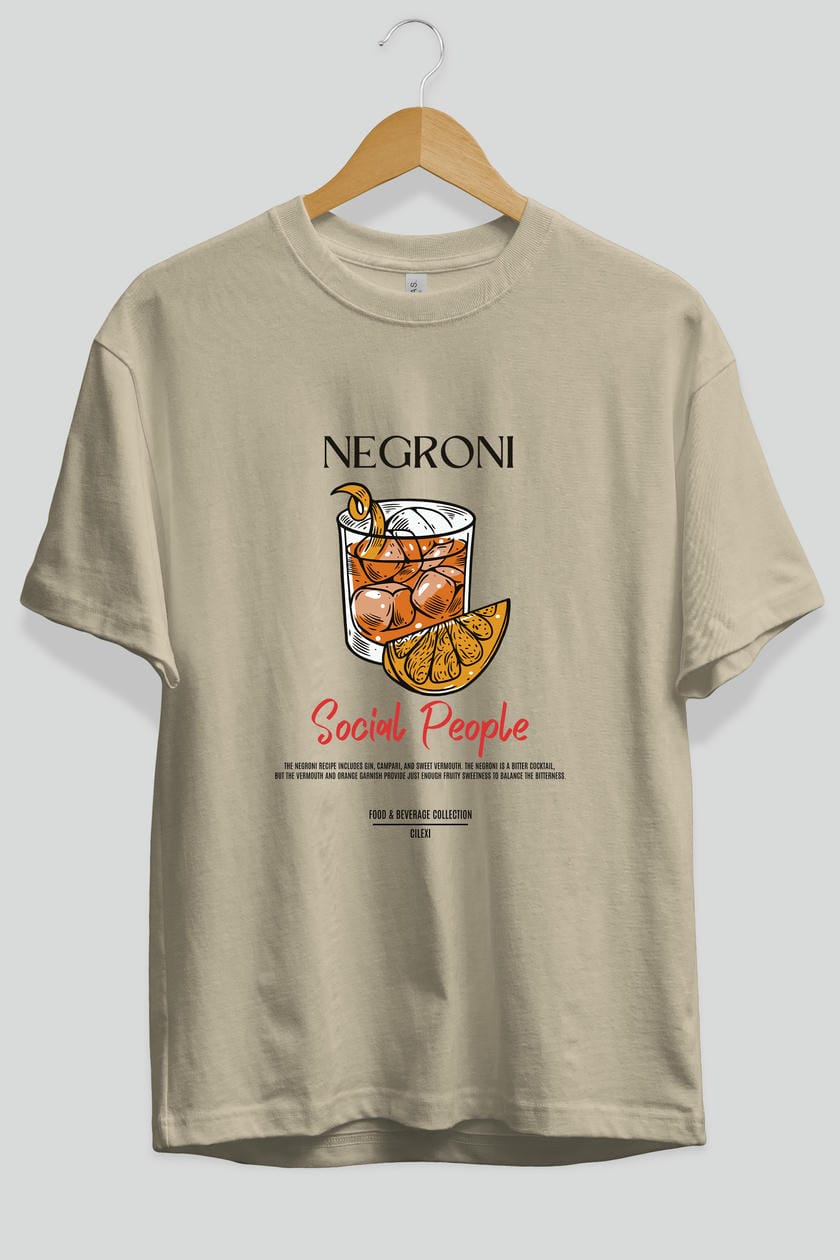 Negroni Kokteyl Serisi ön Baskılı Oversize t-shirt Erkek Kadın %100 Pamuk Bisiklet Yaka tişort