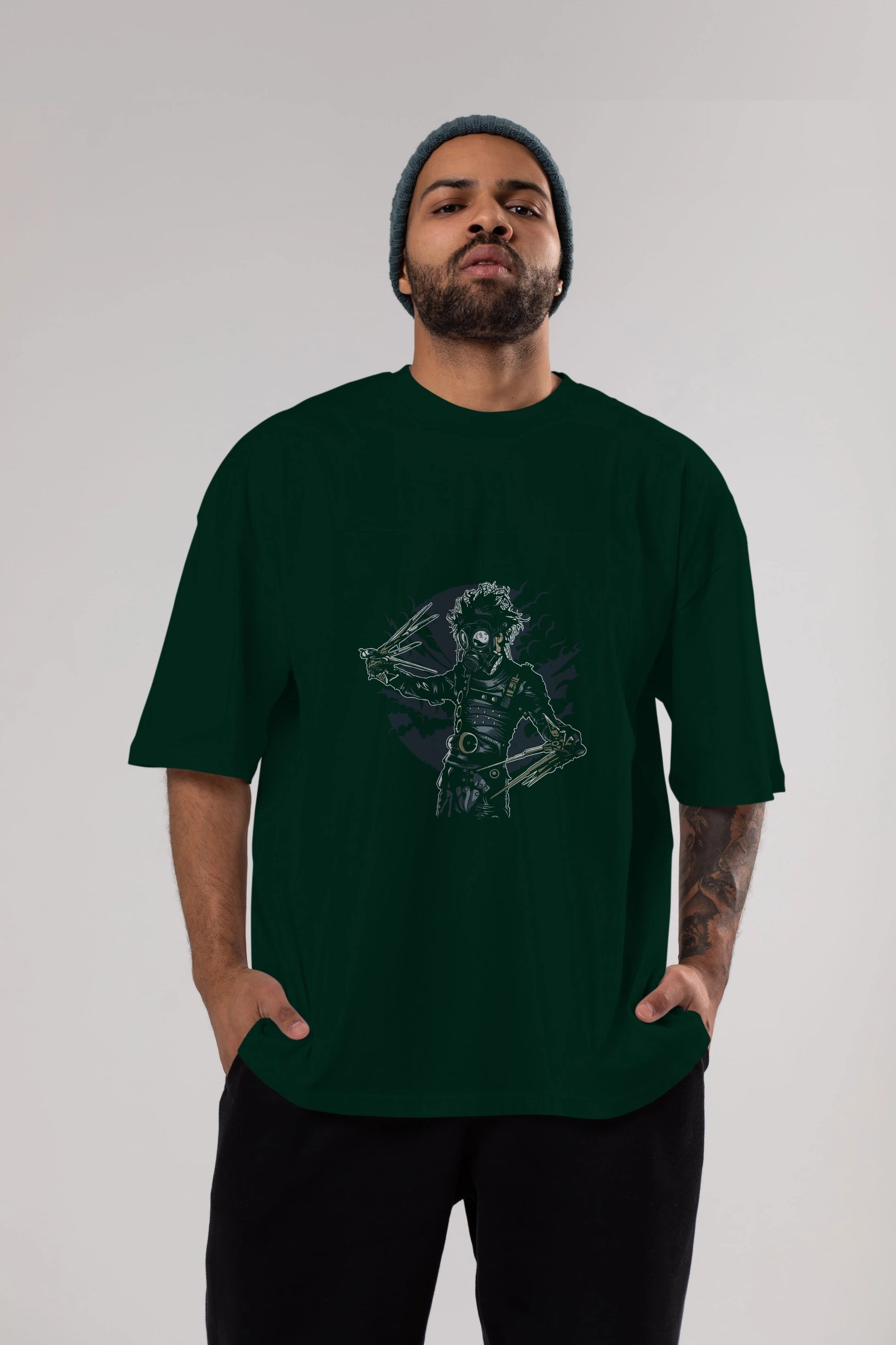 Gas Mask Scissors Ön Baskılı Oversize t-shirt Erkek Kadın Unisex %100 Pamuk tişort