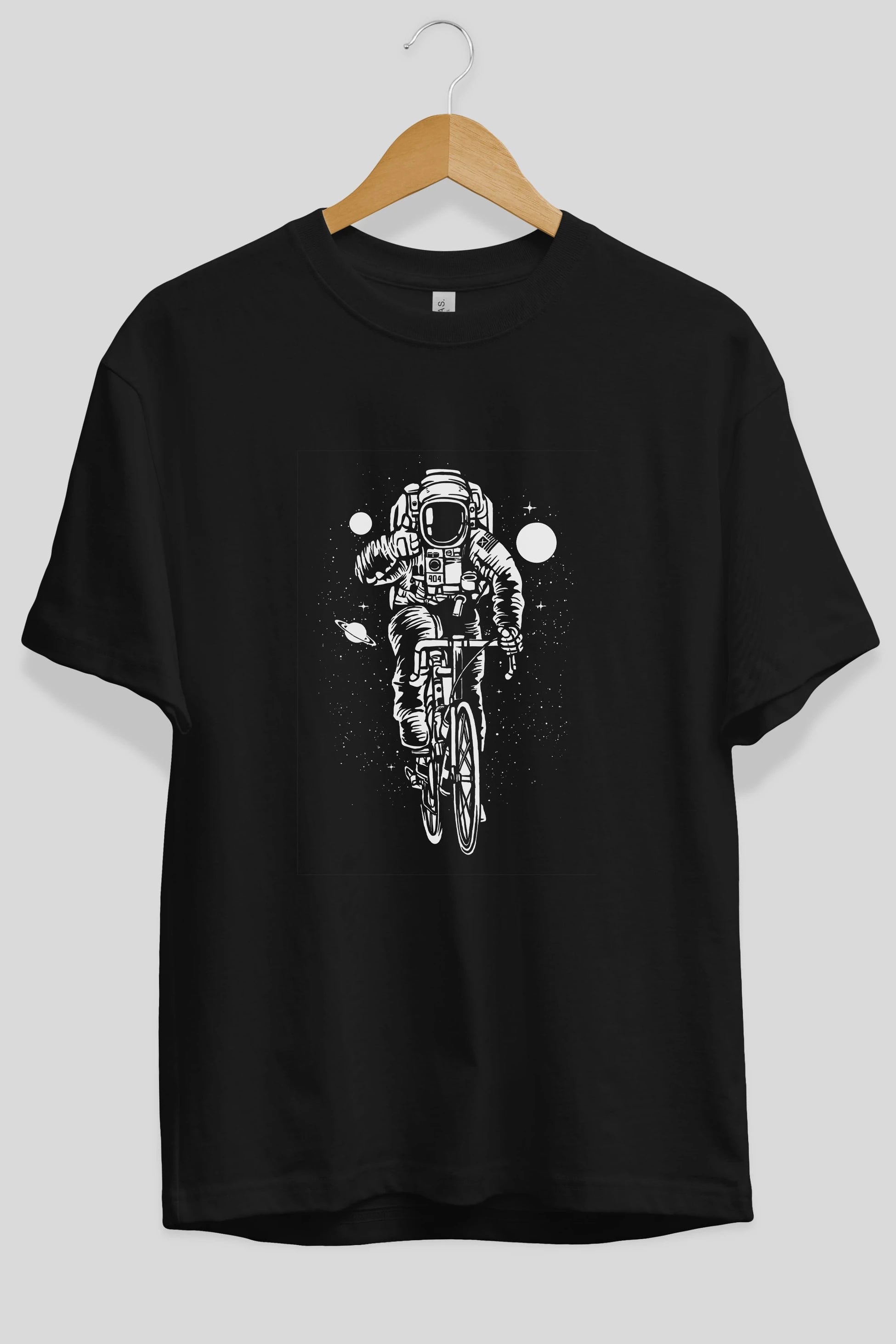 Astronaut Bicycle Ön Baskılı Oversize t-shirt Erkek Kadın Unisex %100 Pamuk tişort