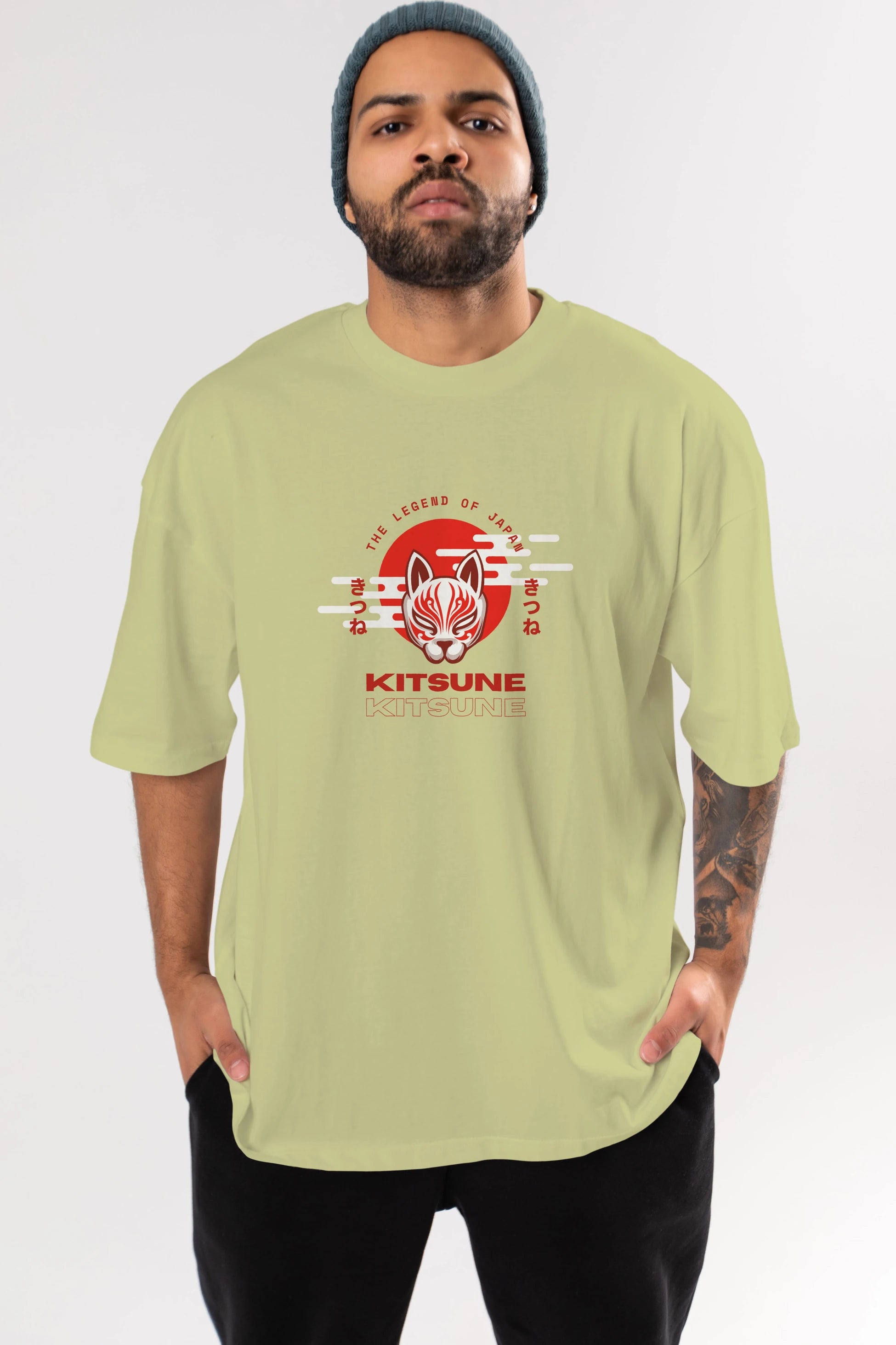 Kitsune Mask Ön Baskılı Oversize t-shirt Erkek Kadın Unisex