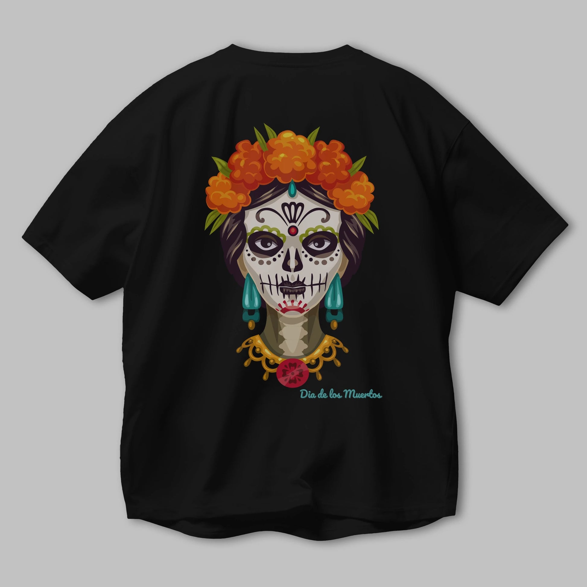 Dia de los Muertos 2 Arka Baskılı Oversize t-shirt Erkek Kadın Unisex