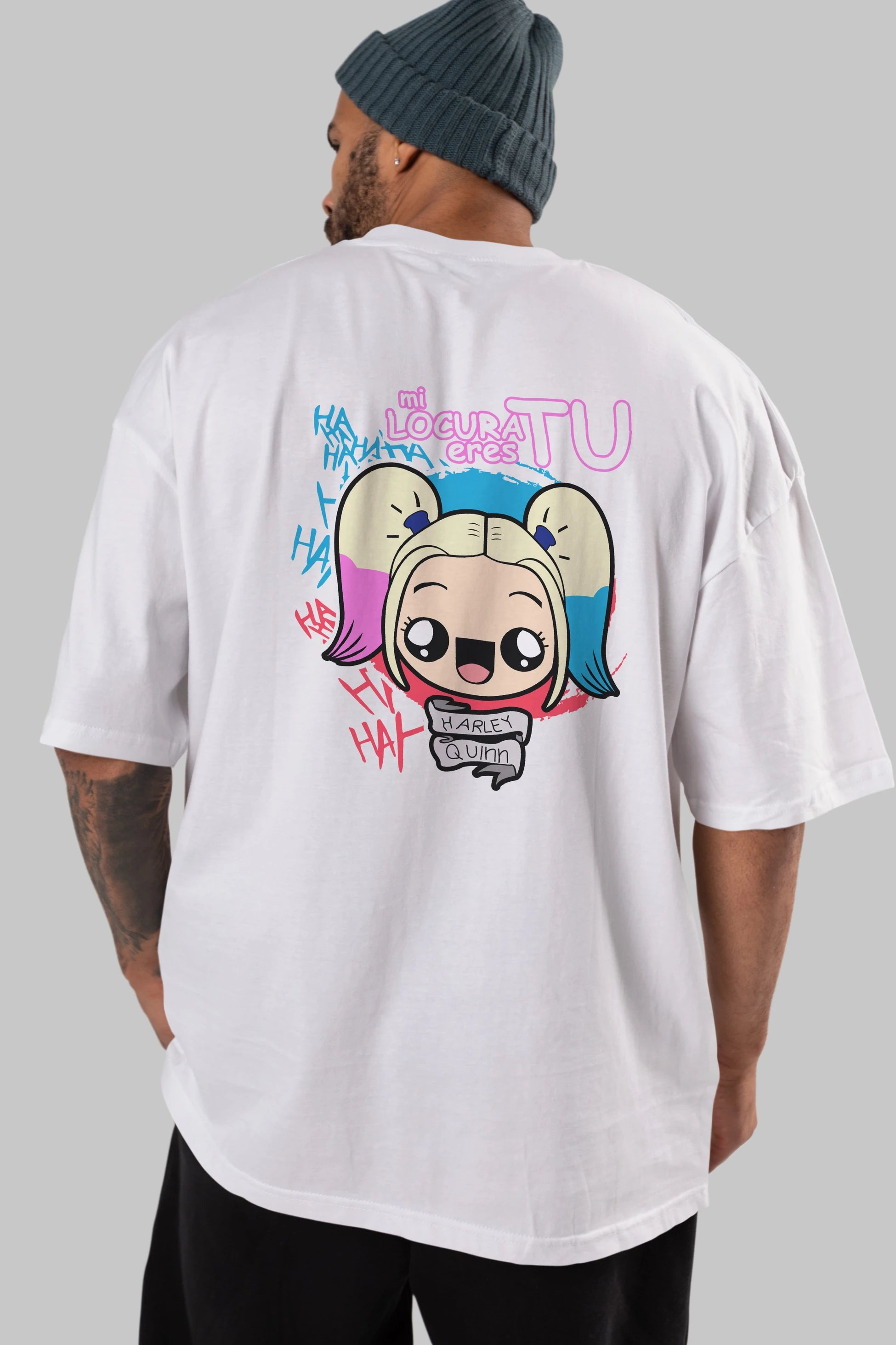 Harley Quinn Arka Baskılı Oversize t-shirt Erkek Kadın Unisex %100 Pamuk Bisiklet Yaka tişort