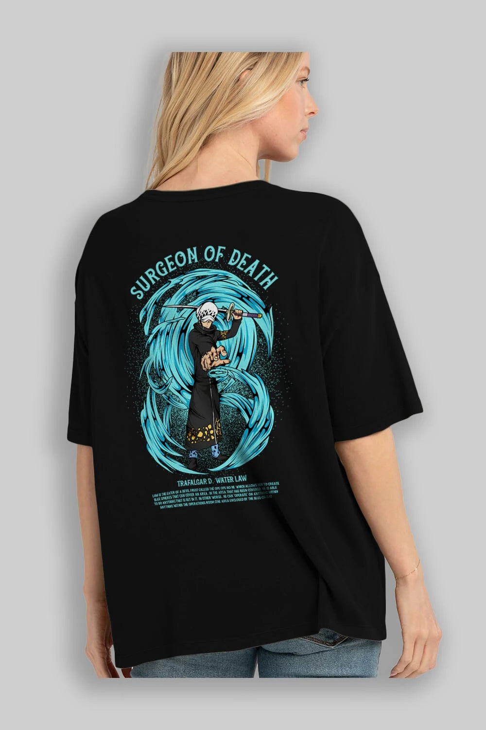 Trafalgad D. Water Law Anime Arka Baskılı Oversize t-shirt Erkek Kadın Unisex