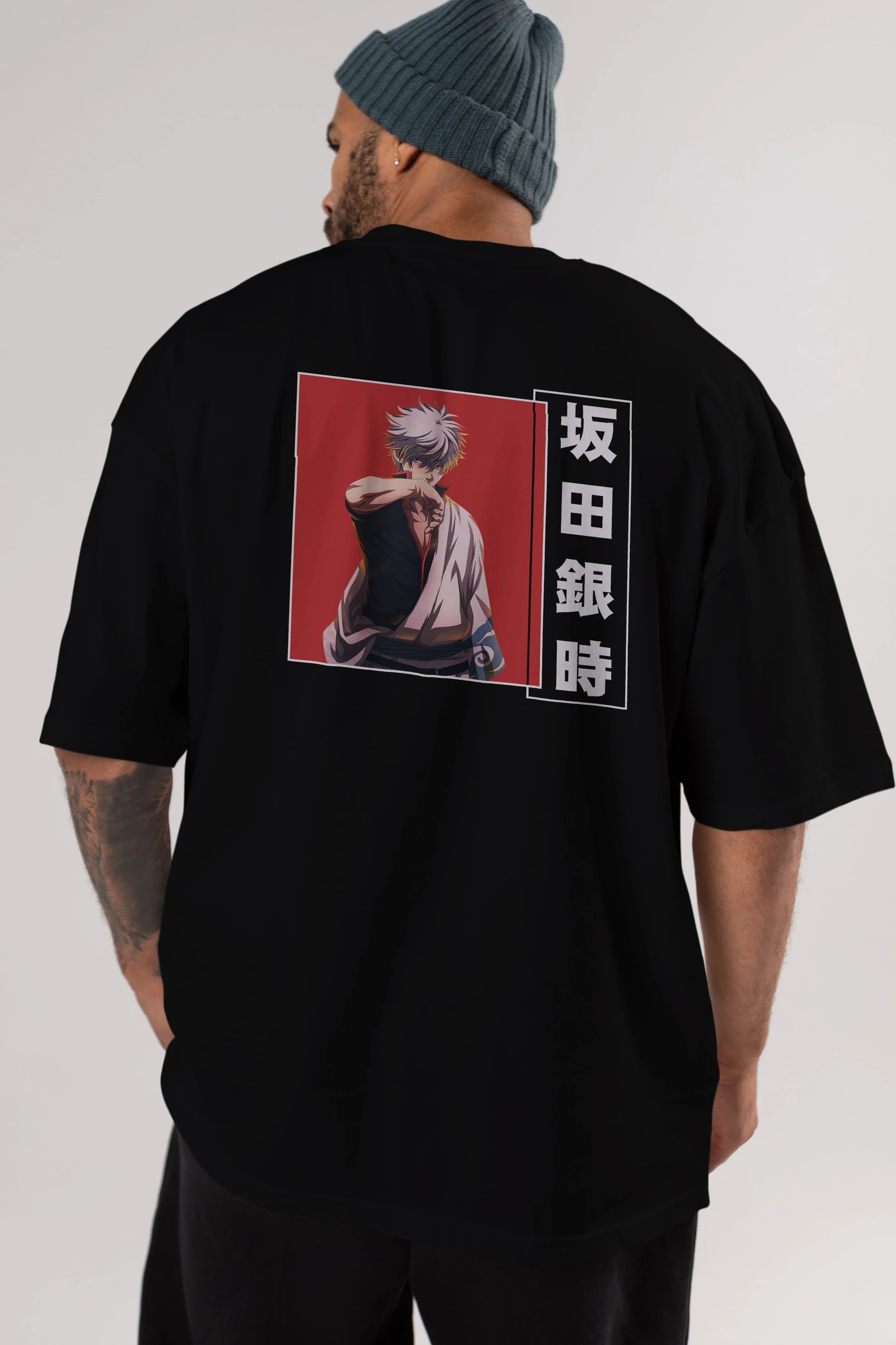 Gintoki Sakata GINTAMA 1 Anime Arka Baskılı Oversize t-shirt Erkek Kadın Unisex