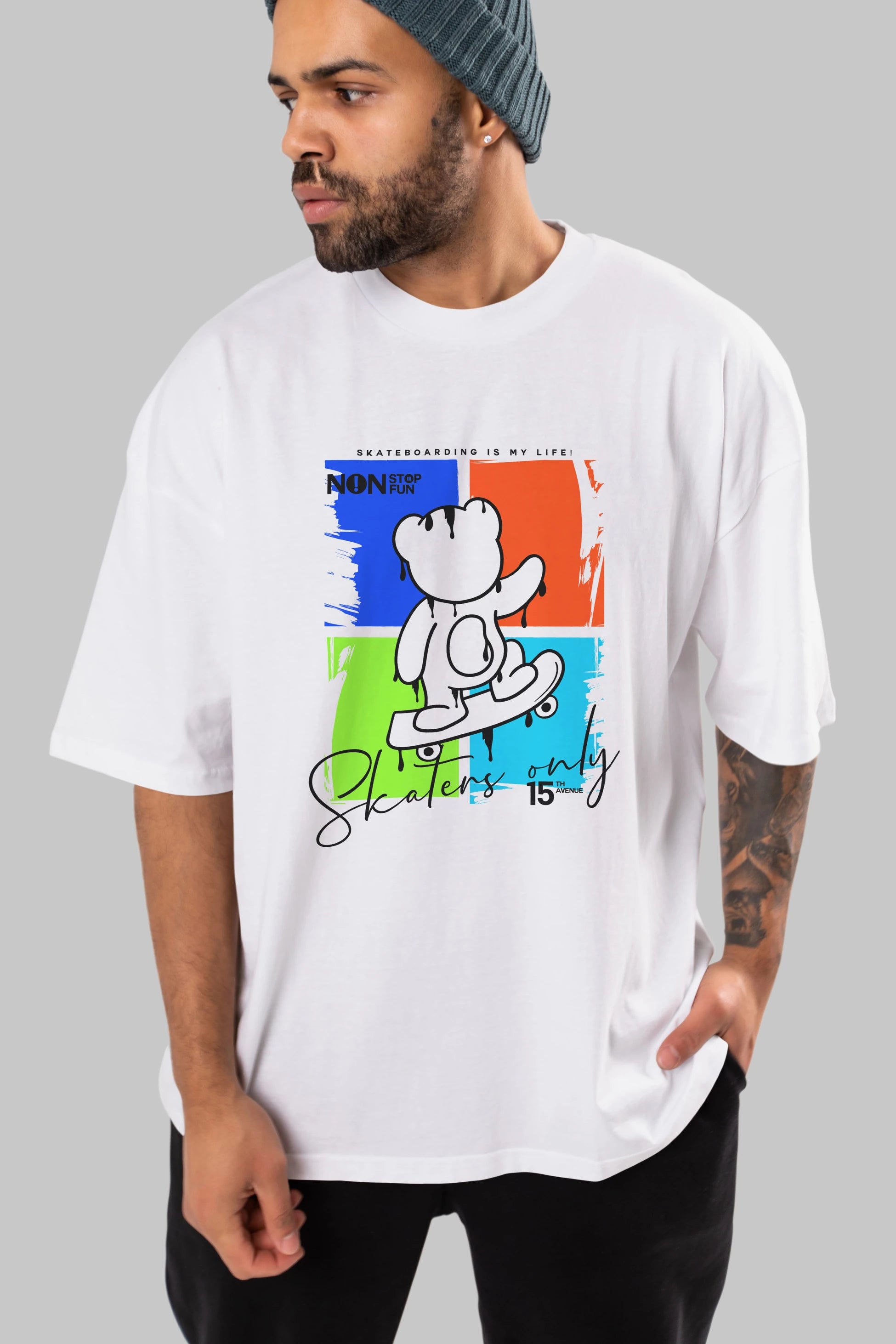 Skaters Only Bear Ön Baskılı Oversize t-shirt Erkek Kadın Unisex