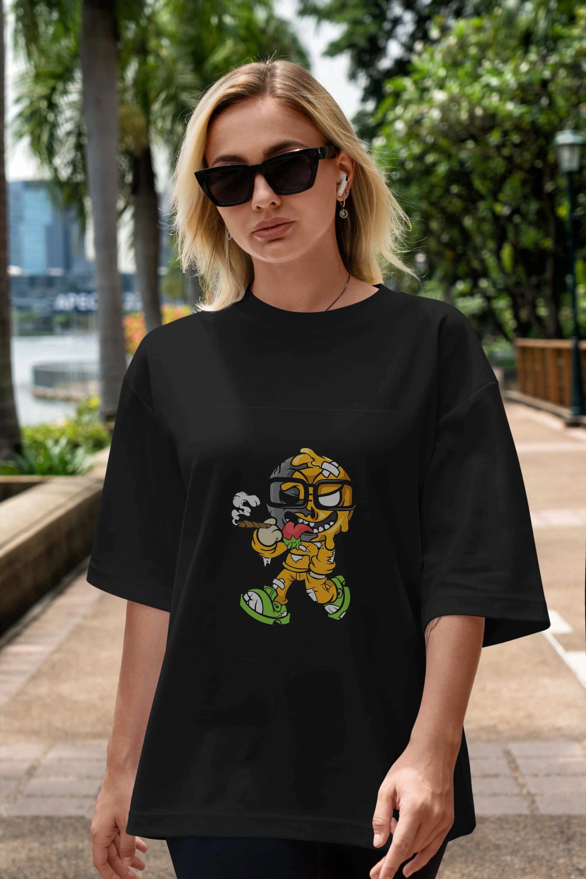 Eyeball Smoker Ön Baskılı Oversize t-shirt Erkek Kadın Unisex %100 Pamuk tişort