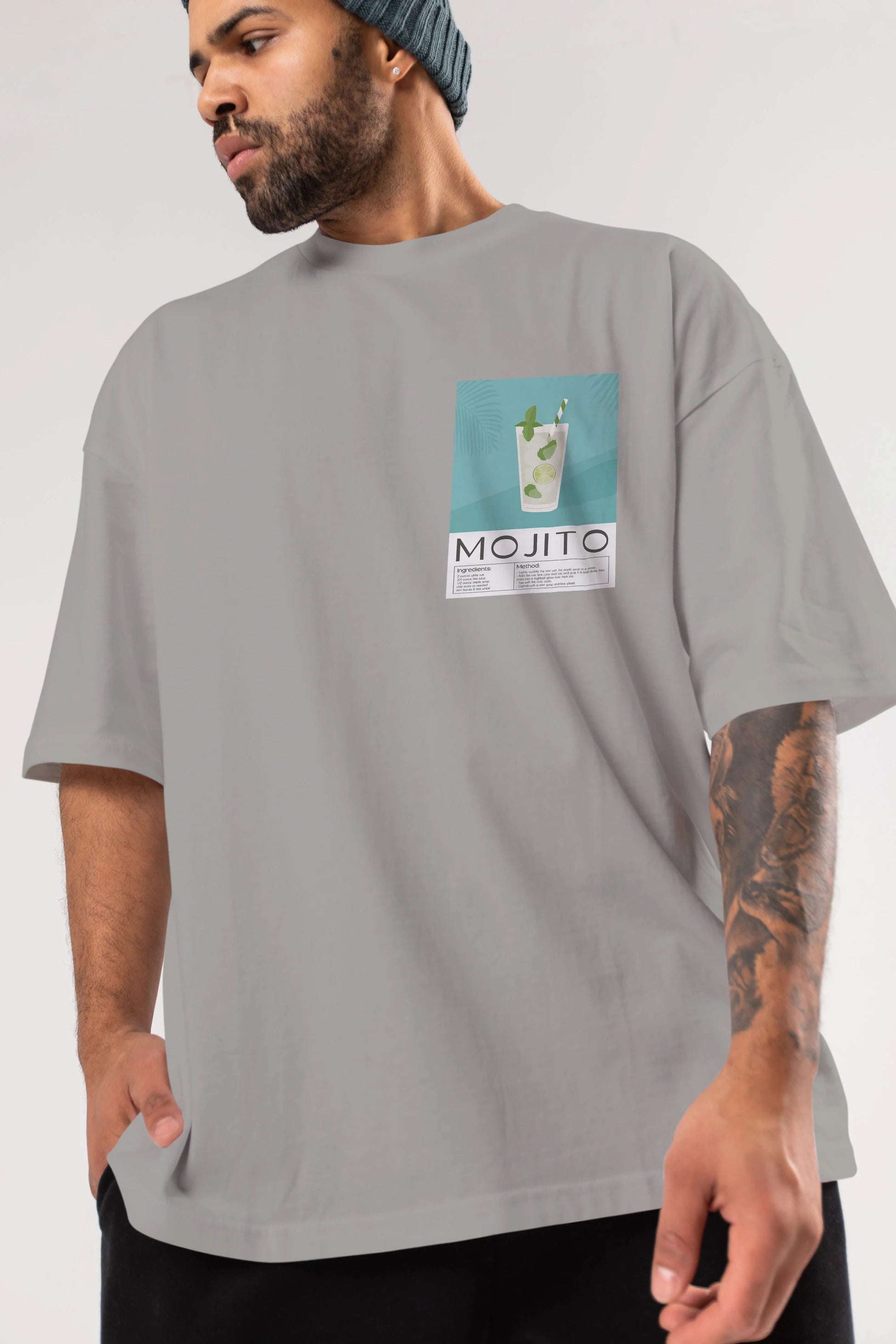 Mojito 4 Ön Sol Baskılı Oversize t-shirt Erkek Kadın Unisex %100 Pamuk Bisiklet Yaka tişort