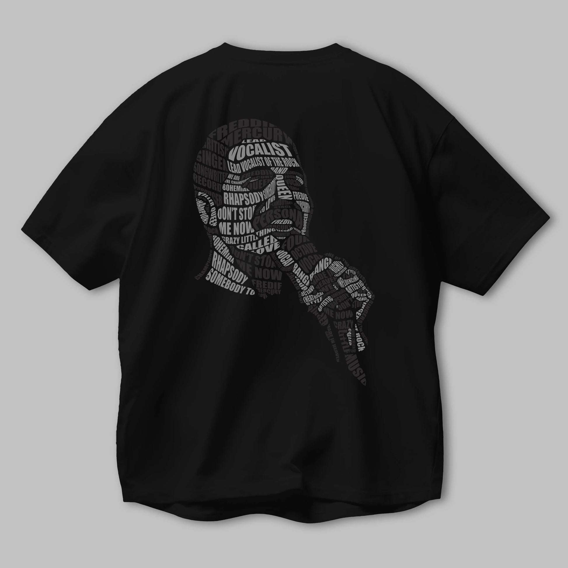 Freddy Mercuri Calligram Arka Baskılı Oversize t-shirt %100 pamuk Erkek Kadın Unisex