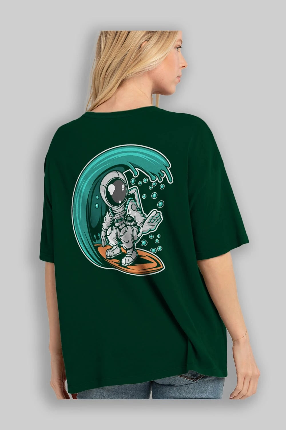 Astronaut Surfing Arka Baskılı Oversize t-shirt Erkek Kadın Unisex