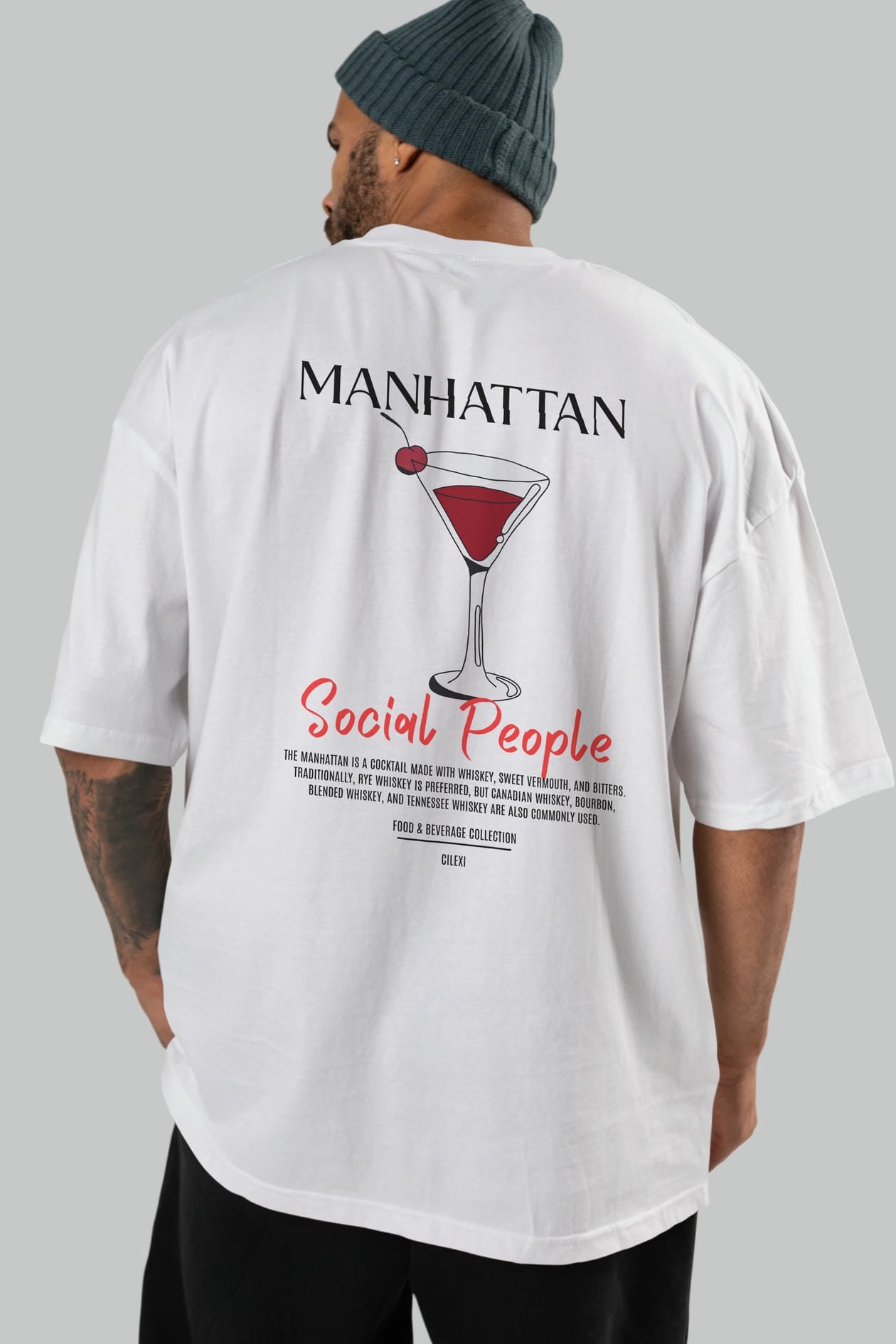 Manhattan Kokteyl Serisi Baskılı Oversize t-shirt Erkek Kadın Unisex %100 Pamuk Bisiklet Yaka tişort