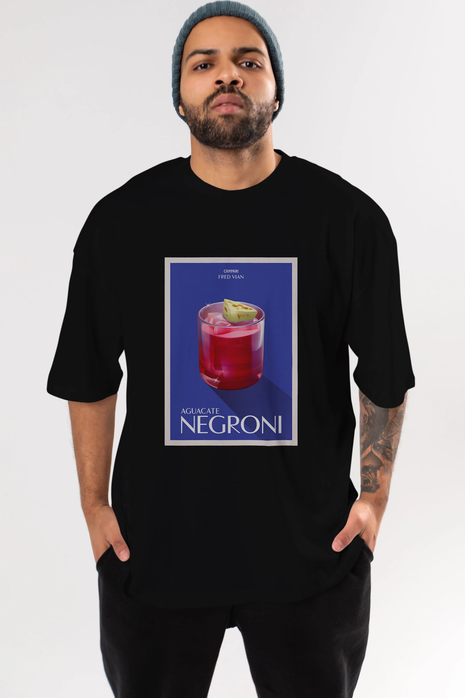 Aguacate Negroni Ön Baskılı Oversize t-shirt Erkek Kadın Unisex %100 Pamuk Bisiklet Yaka tişort