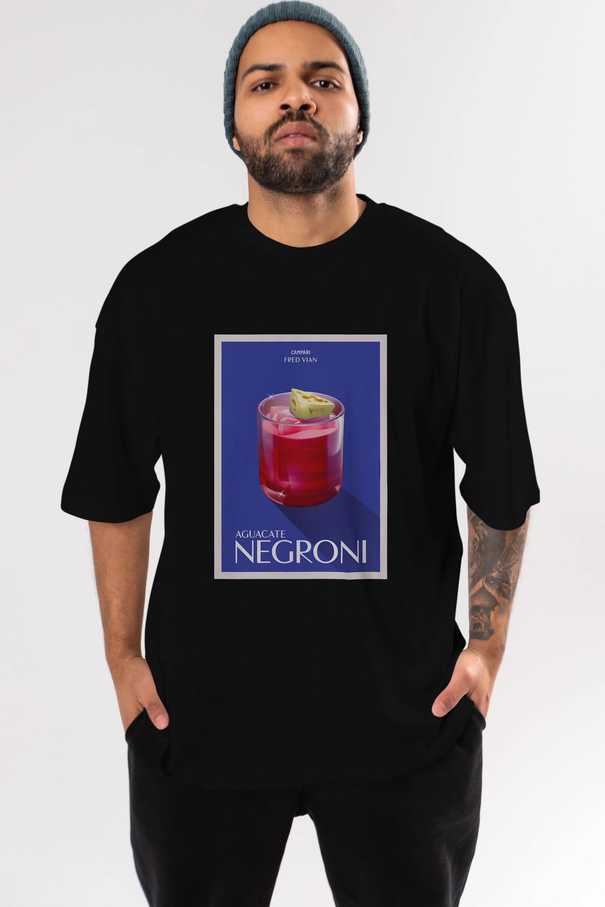 Aguacate Negroni Ön Baskılı Oversize t-shirt Erkek Kadın Unisex %100 Pamuk Bisiklet Yaka tişort