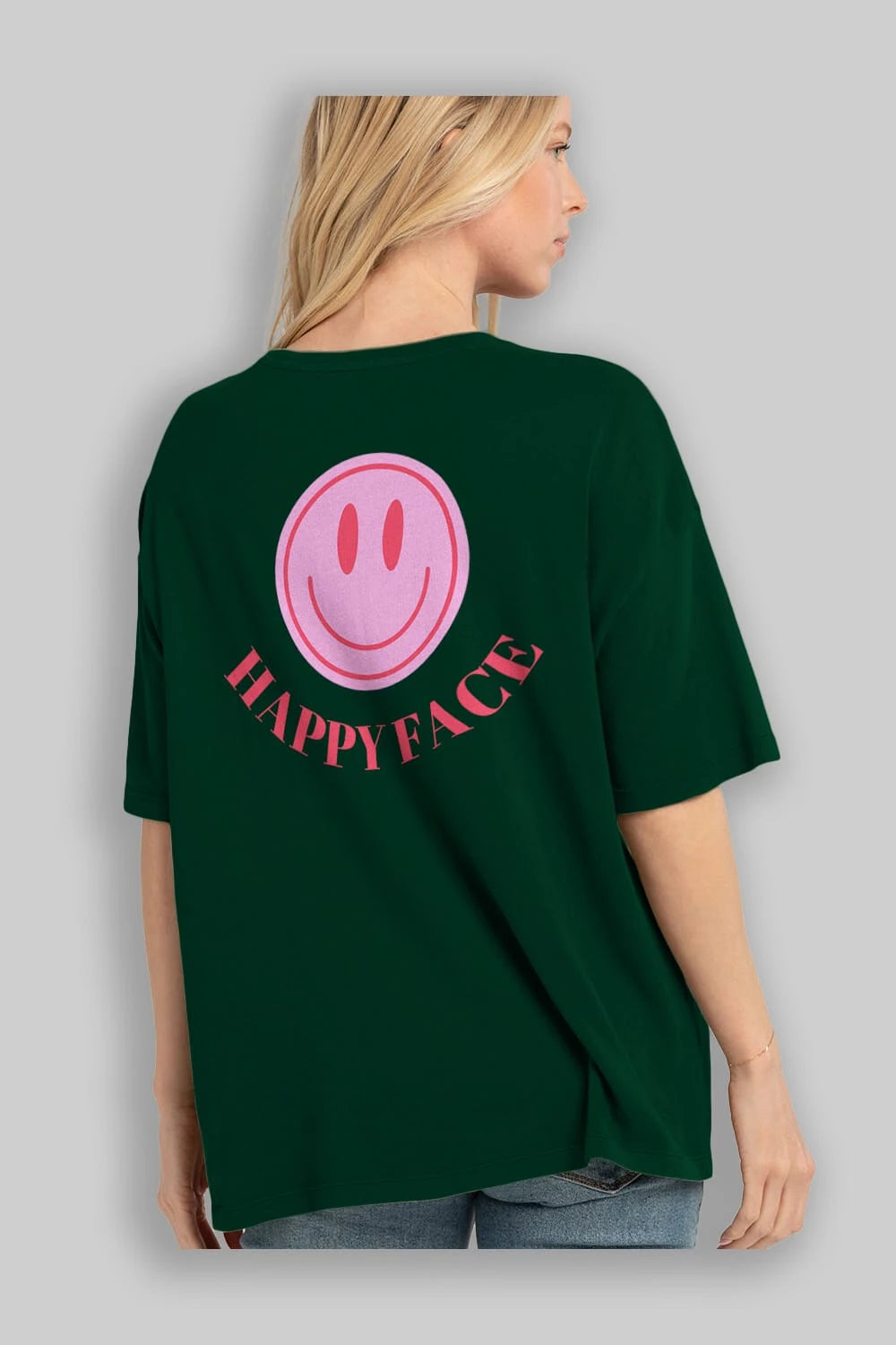 Happy Face Yazılı Arka Baskılı Oversize t-shirt Erkek Kadın Unisex