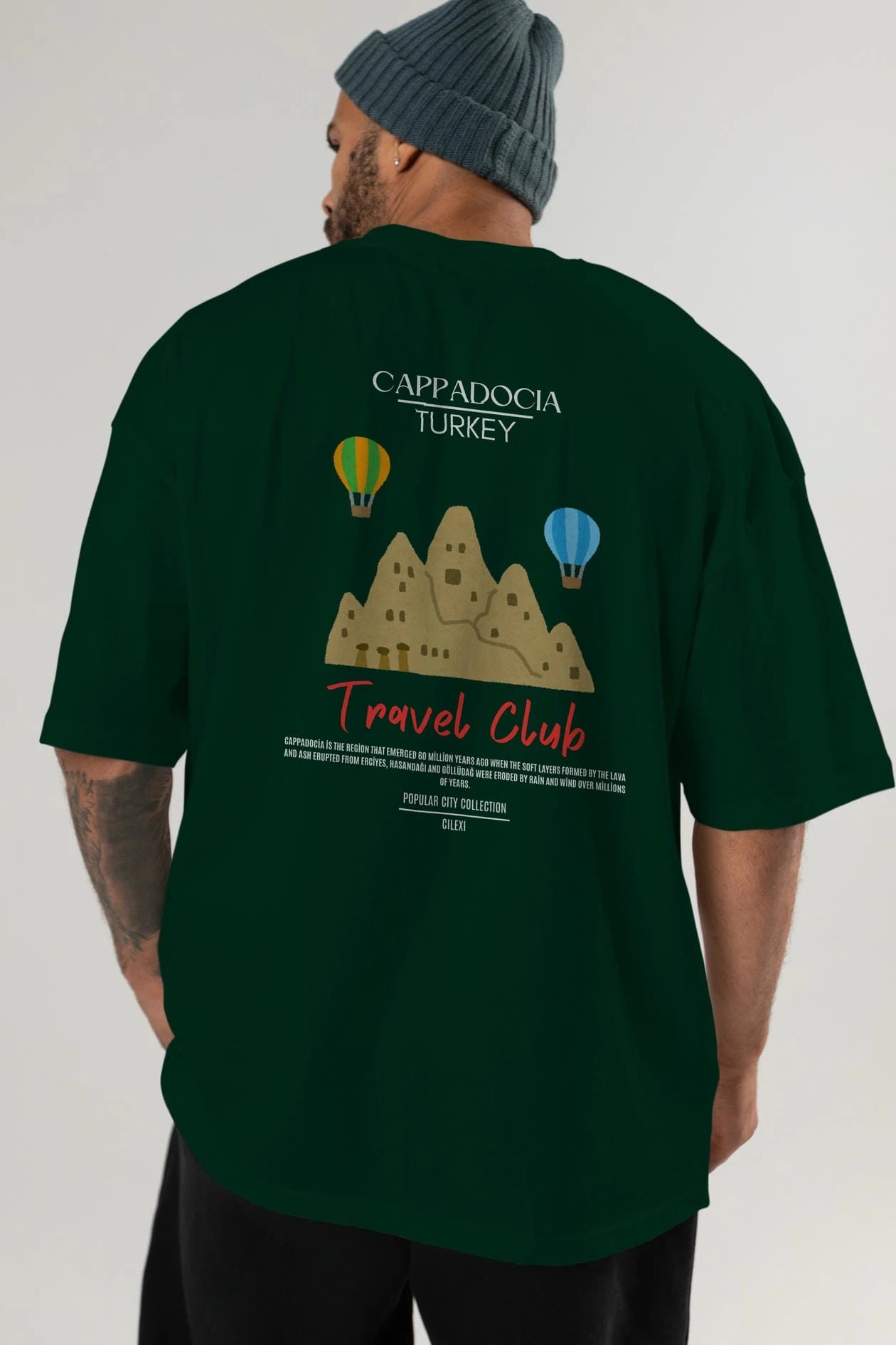 Cappadocia Turkey Arka Baskılı Oversize t-shirt Erkek Kadın Pamuk Bisiklet Yaka tişort